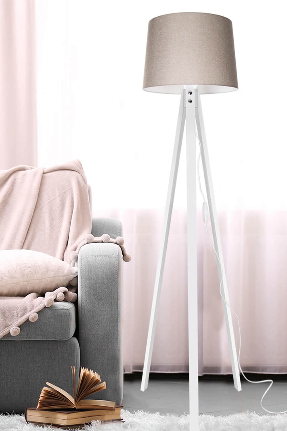 Modelight Deko Lambader Beyaz Ayak / Kum Beji Şapka