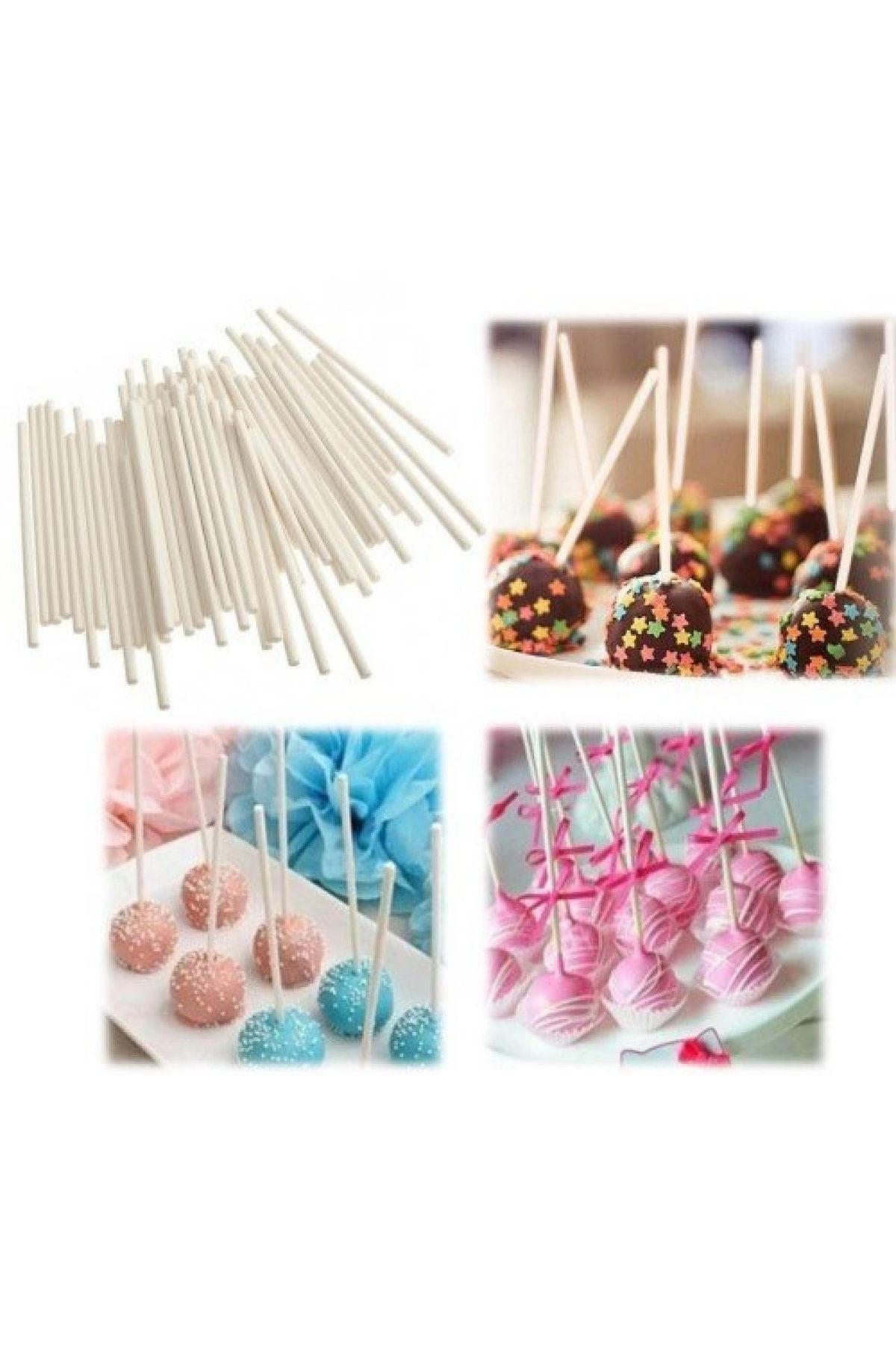 Bursa Pazarı Cakepops Çubuğu Plastik Beyaz 100 Lü