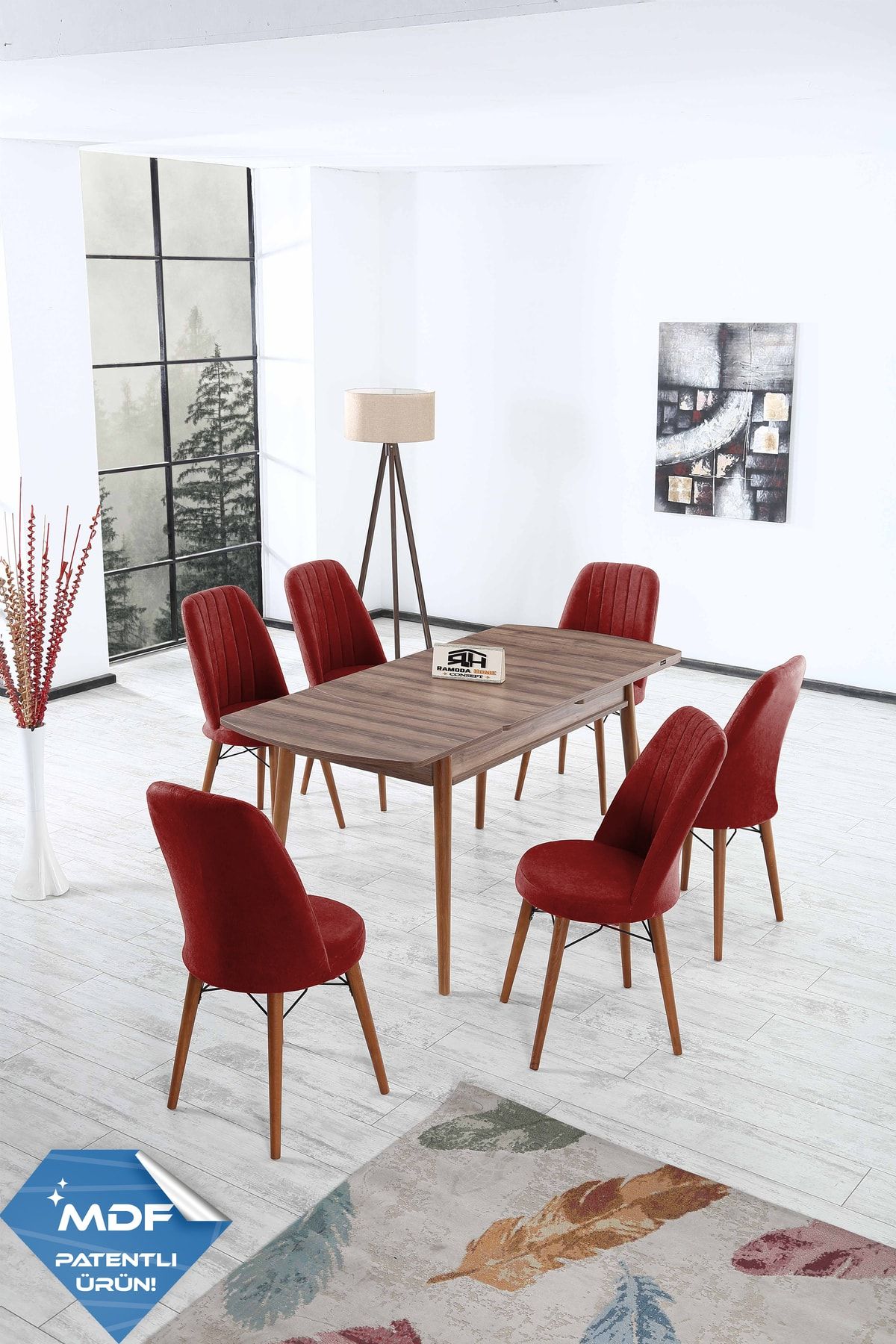 Ramoda Home Concept Mdf Ahşap 80x175 Açılır Masa Yemek Masası Takımı Mutfak Masası Takımı 6 Sandalye