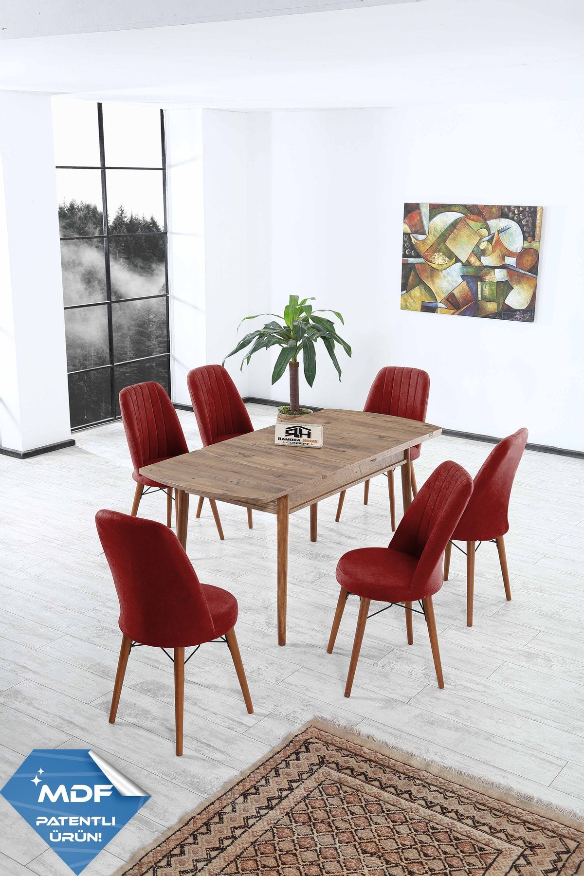 Ramoda Home Concept Mdf Ahşap 80x175 Açılır Masa Yemek Masası Takımı Mutfak Masası Takımı 6 Sandalye