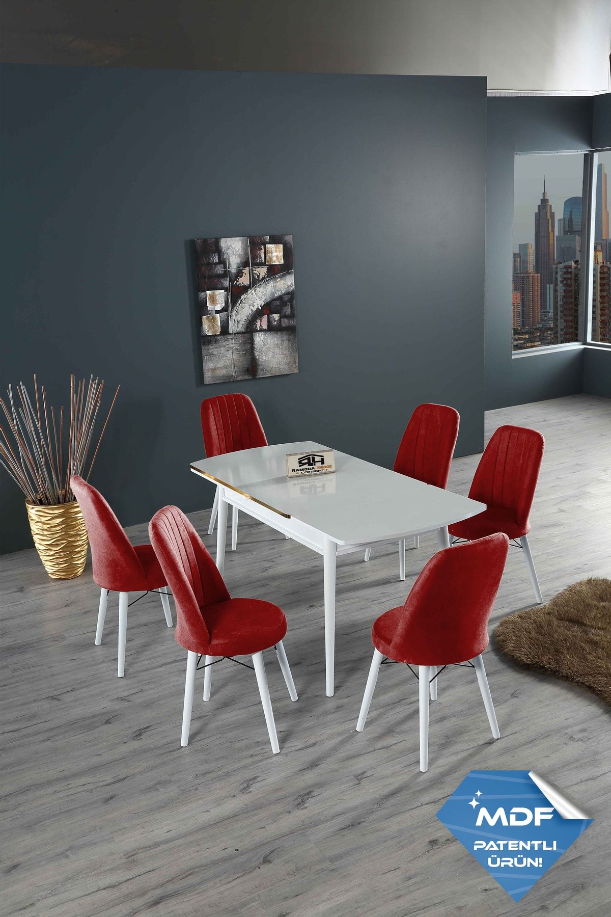 Ramoda Home Concept 80x175 Açılır Masa Yemek Masası Takımı Mutfak Masası Takımı 6 Sandalye