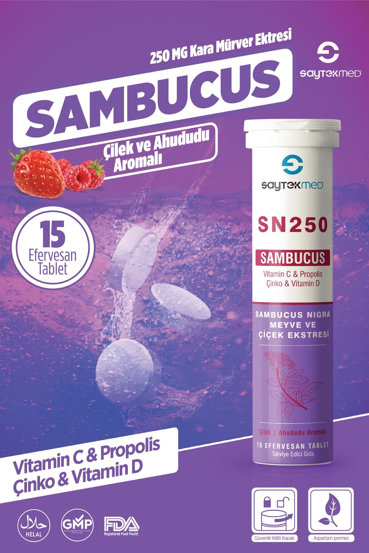 SAYTEKMED Sn 250, Kara Mürver, Sambucus, C Vitamini Propolis Çinko Ve D