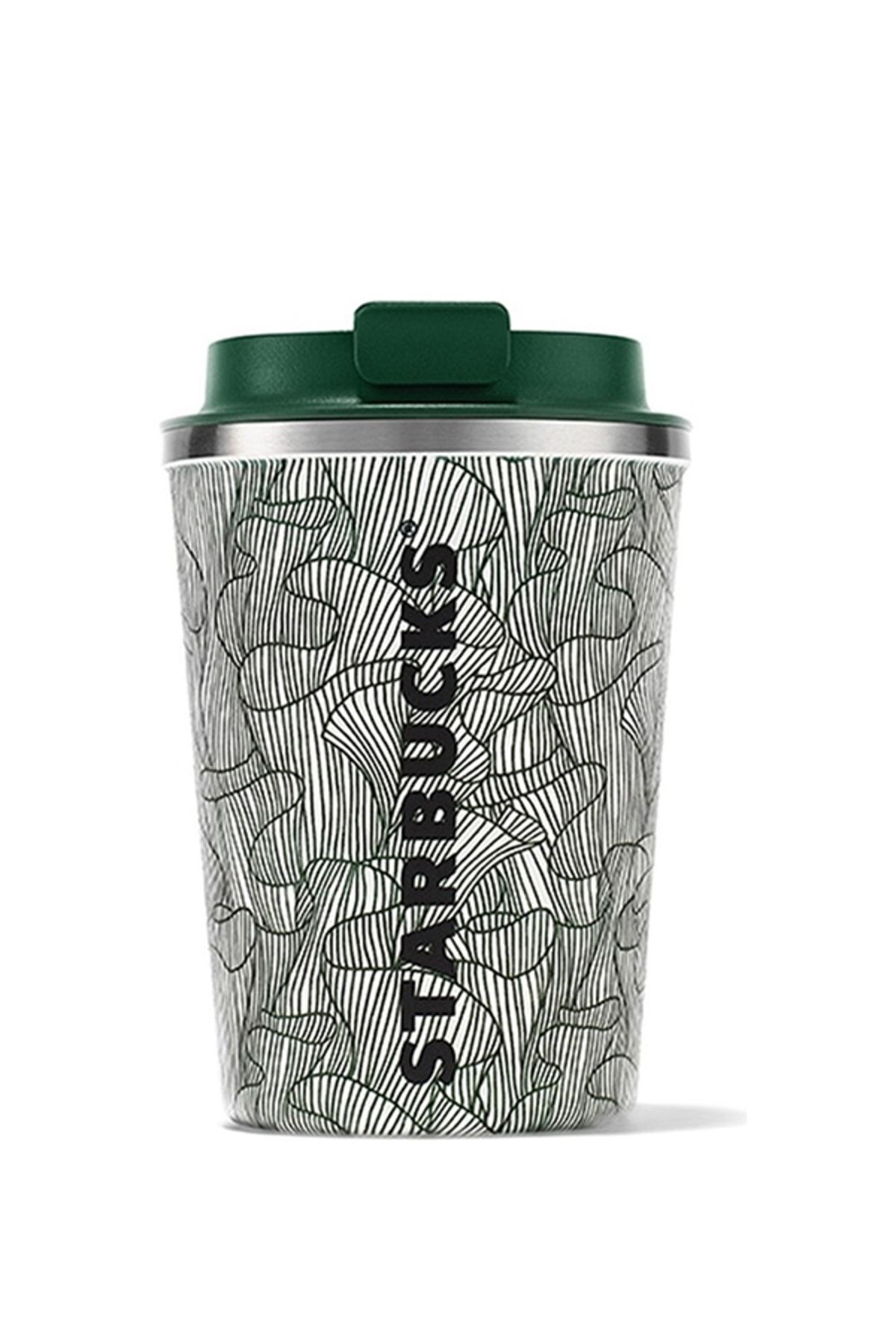 Starbucks Çizgi Desenli Yeşil-beyaz Çelik Termos 355ml