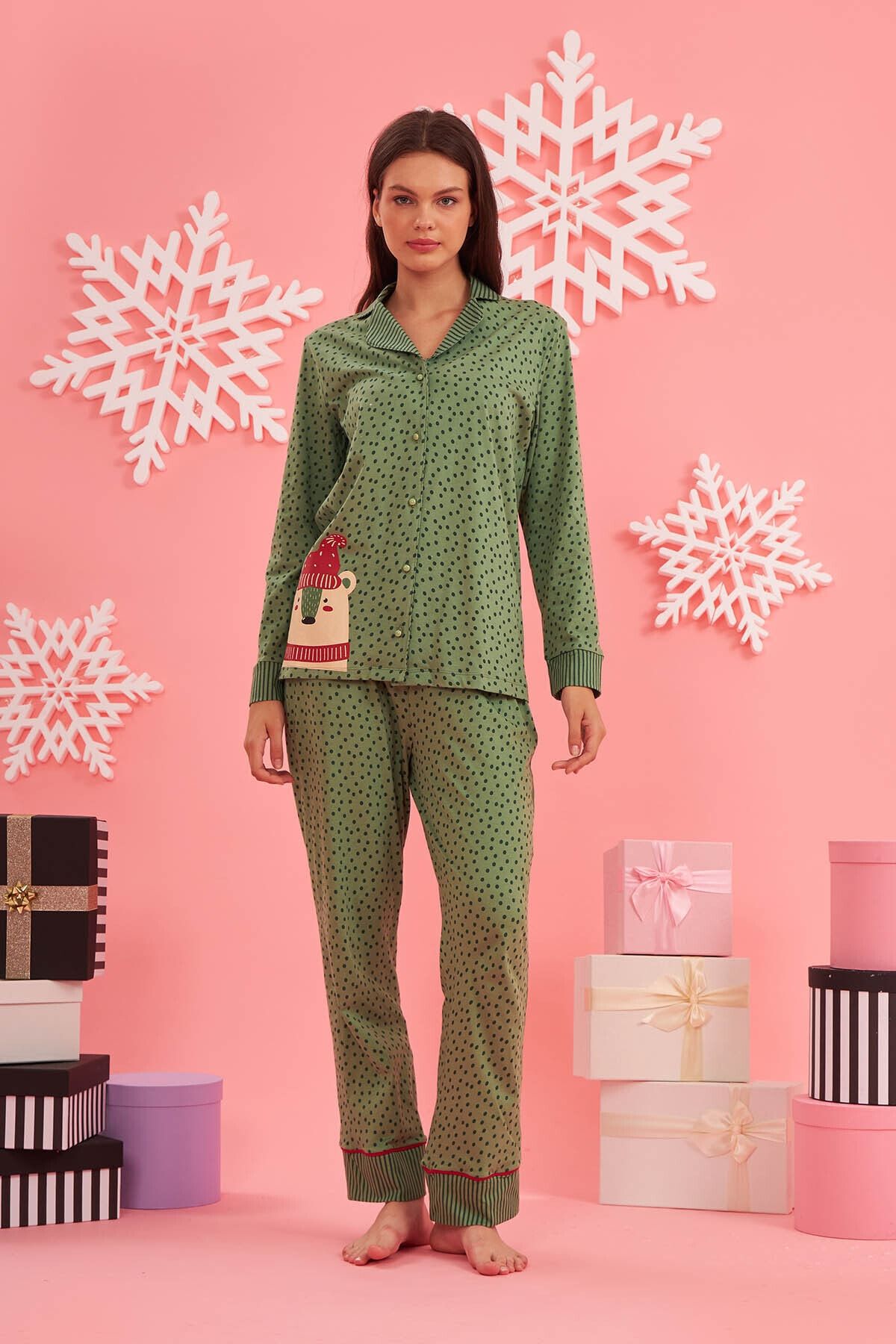 Nbb Yeşil Nora Gömlekli Pijama Takımı 67627 / Heetstoree