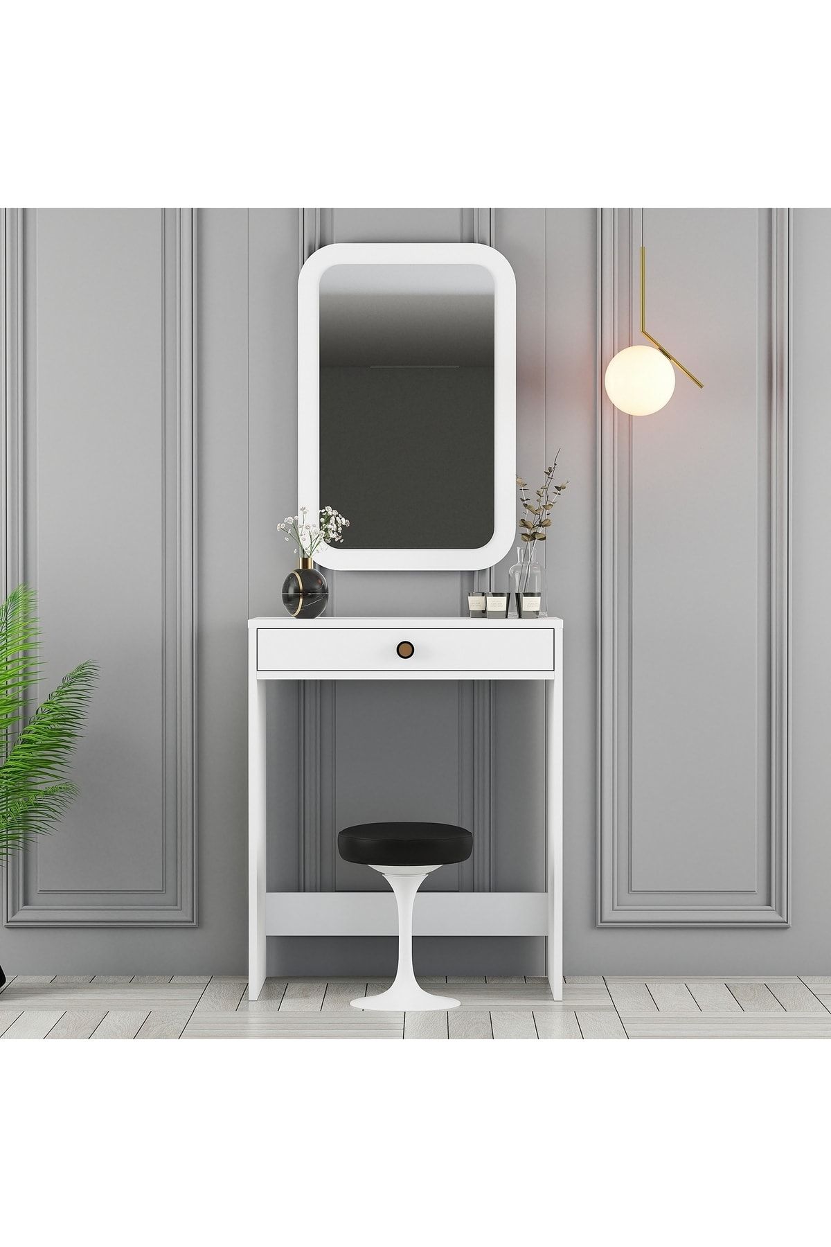 Variant Mobilya Lizbon Mini Aynalı Makyaj Masası Dresuar - Beyaz