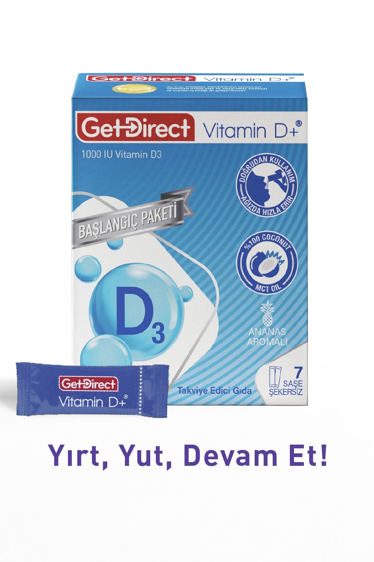 GetDirect Vitamin D+ Başlangıç Paketi 1000 Iu Vitamin D3 Içeren Takviye Edici Gıda 7 Saşe