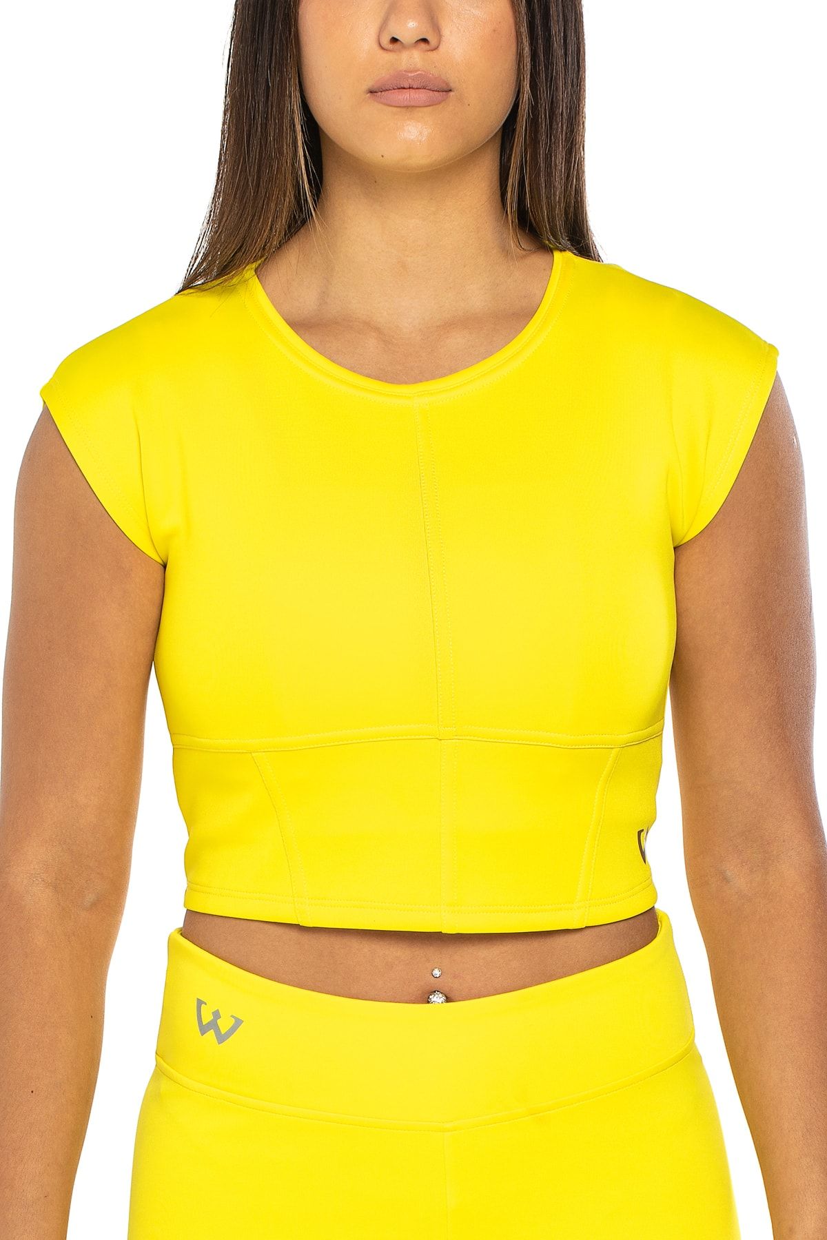 Wiawi Kadın Spor Fit Rahat Tişört Esnek Crop Top - Sunlight Sarı