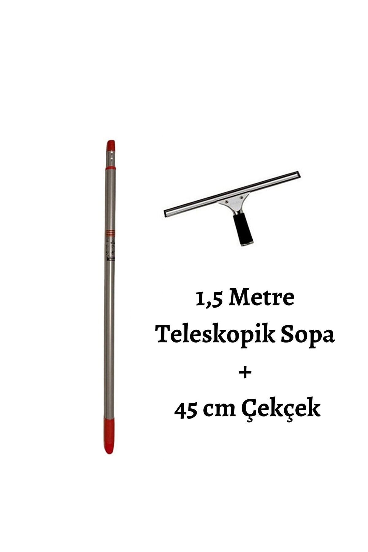 Oliva Nero Tüm Yüzeyler Için 1,5 Metre Teleskopik Sap Sopa Ve 45 Cm Çekçek Cam Temizleme Aparatı Set
