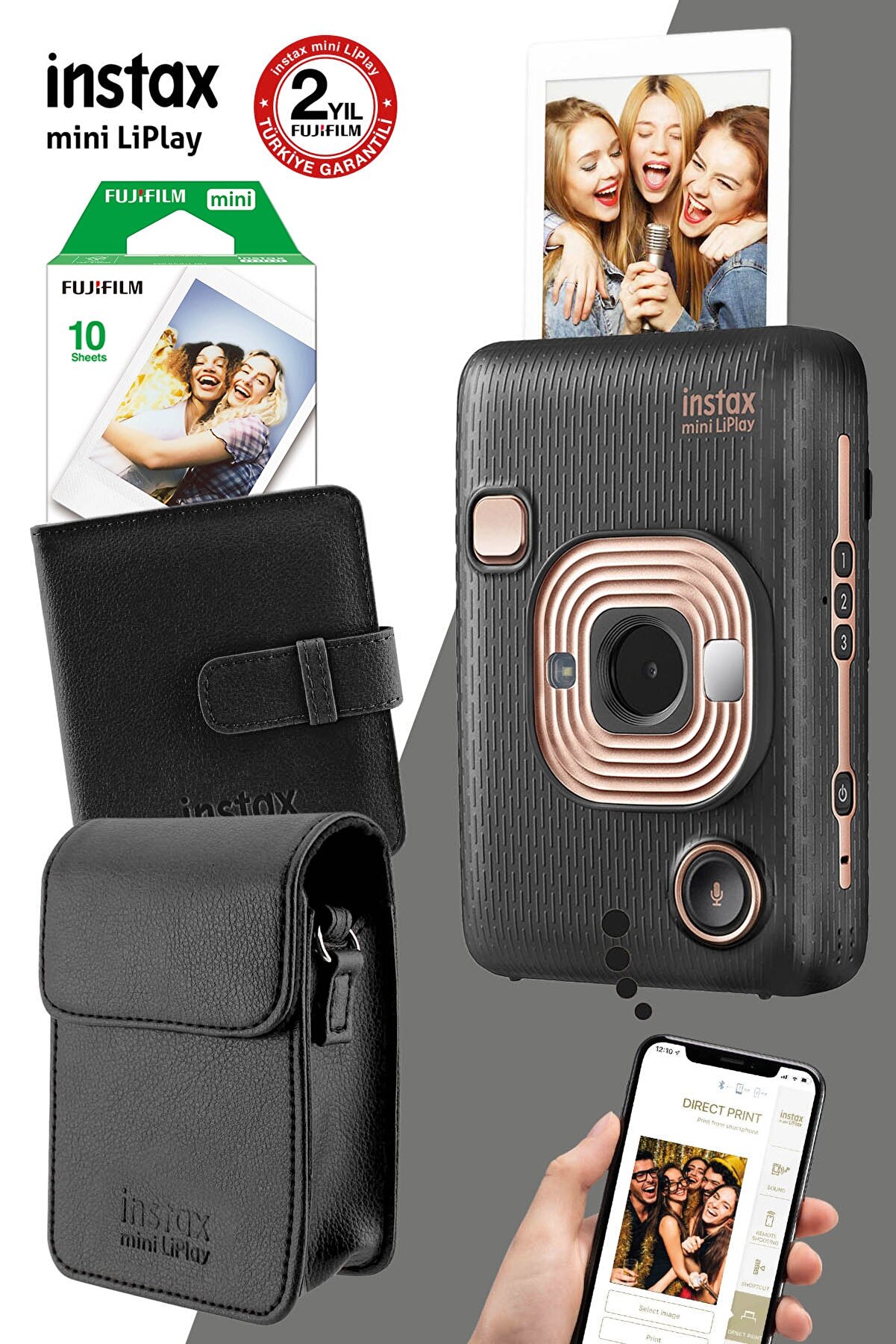 Instax Mini Liplay Hybrid Elegant Black Fotoğraf Makinesi Seti 2