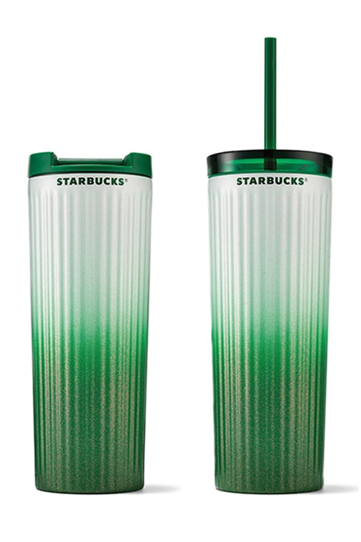 Starbucks Yeşil Beyaz Geçişli Çift Kapaklı Çelik Termos 473ml