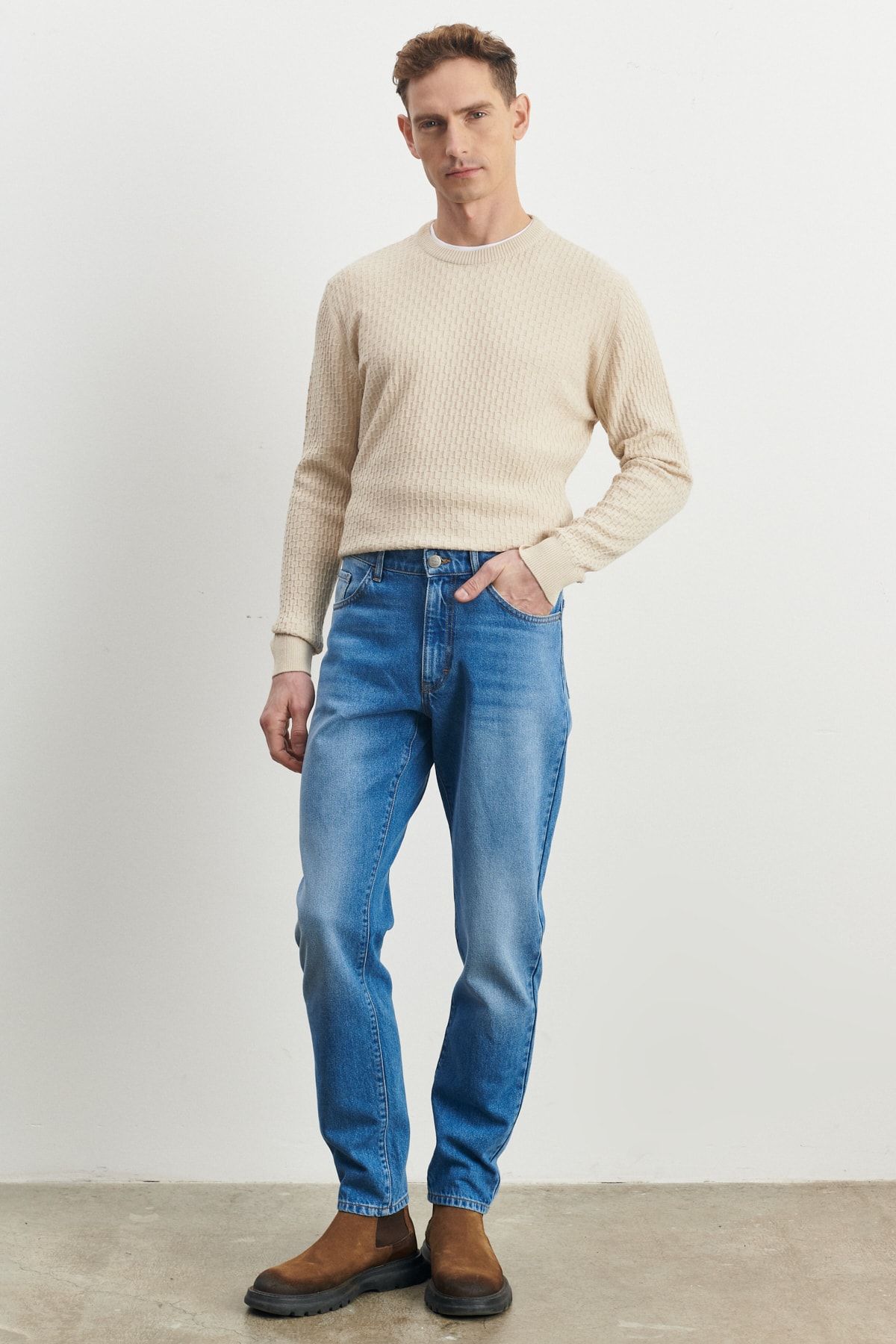 Altınyıldız Classics Erkek Açık Mavi Comfort Fit Rahat Kesim %100 Pamuk Jean Denim Kot Pantolon