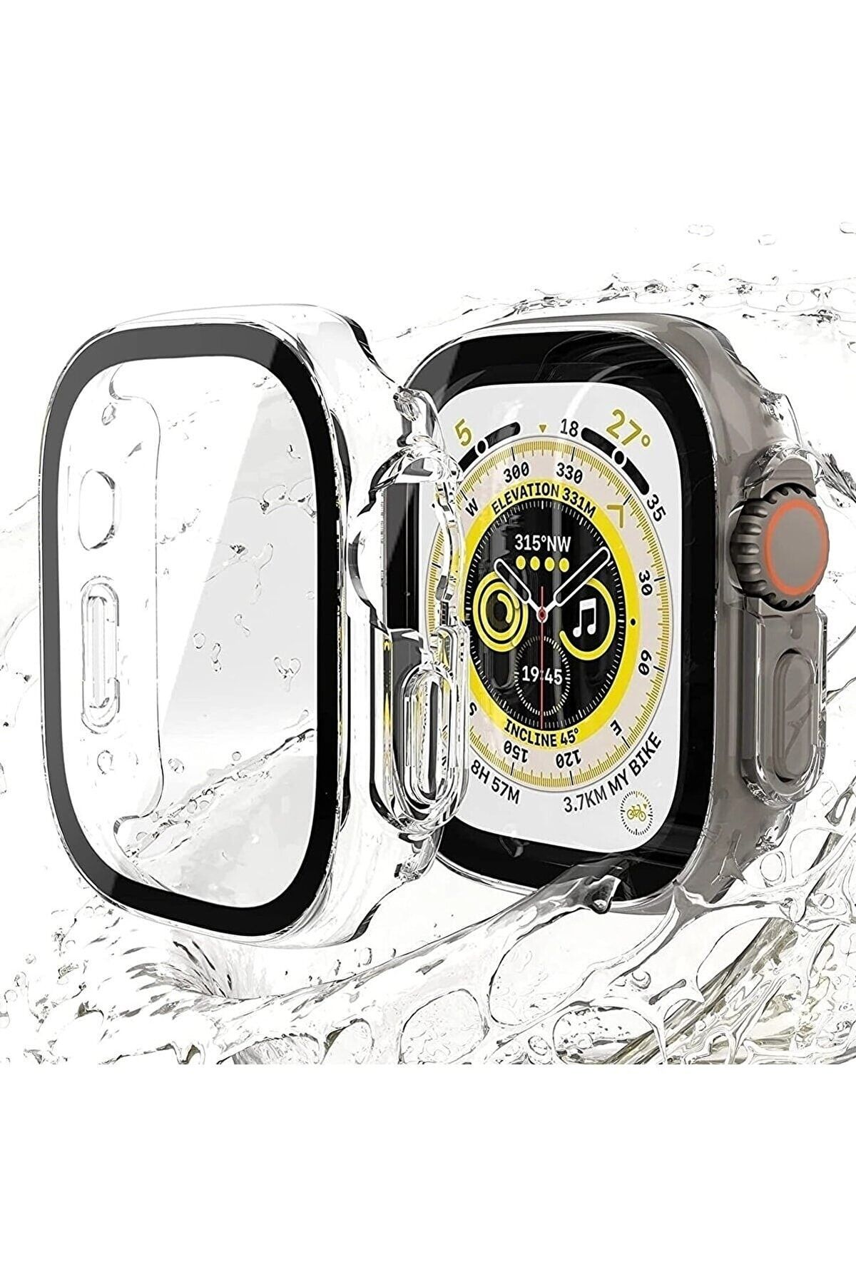Fibaks Apple Watch Ultra 49mm Şeffaf Kılıf Kasa Ve Ekran Koruyucu 360 Koruma