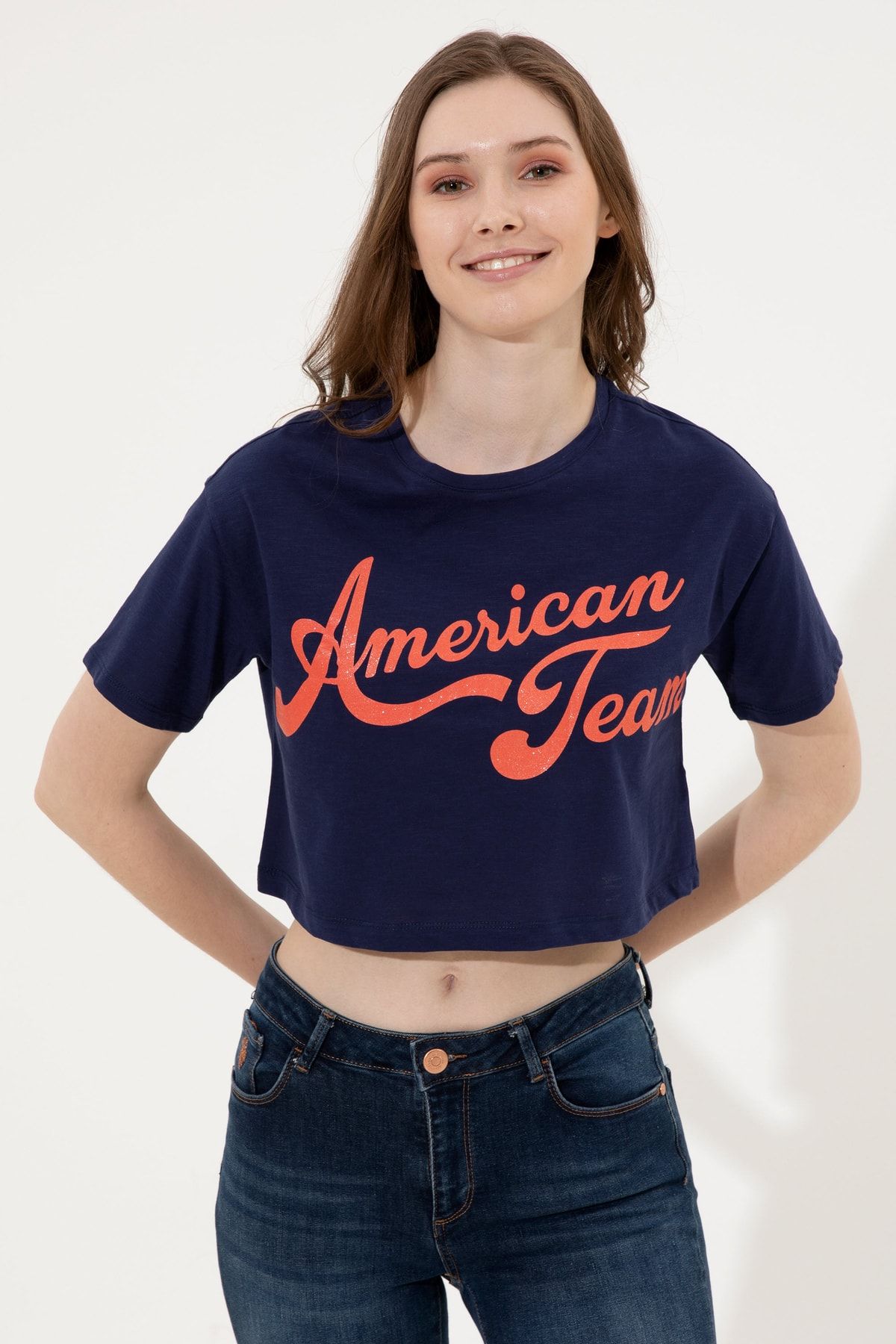 U.S. Polo Assn. Us Polo Assn Kadın Pembe Bisiklet Yaka Crop Top T-shirt 1382849