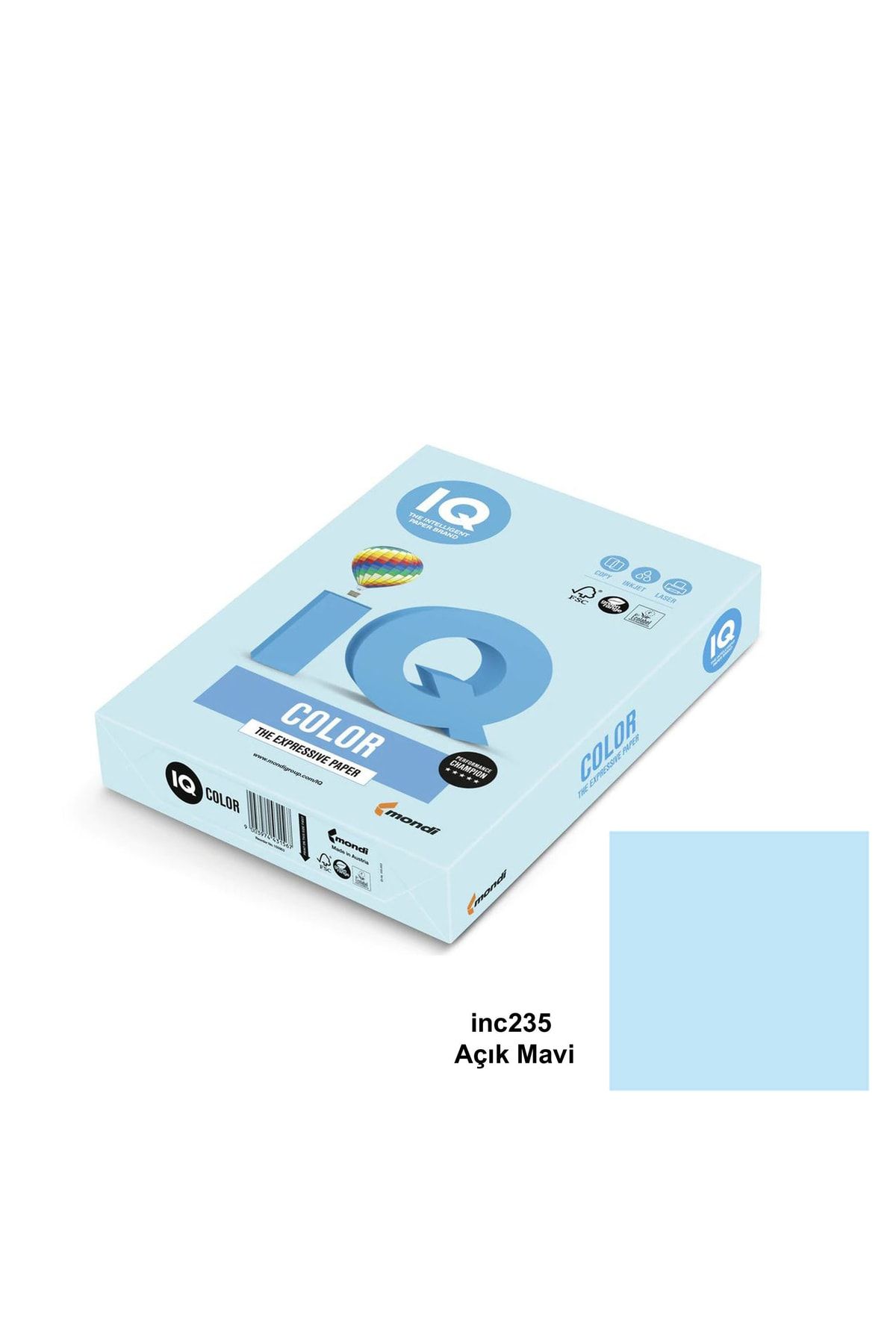 Mondi Iq Color A4 Renkli Fotokopi Kağıdı 80 gr Açık Mavi 1 Koli 5 Paket