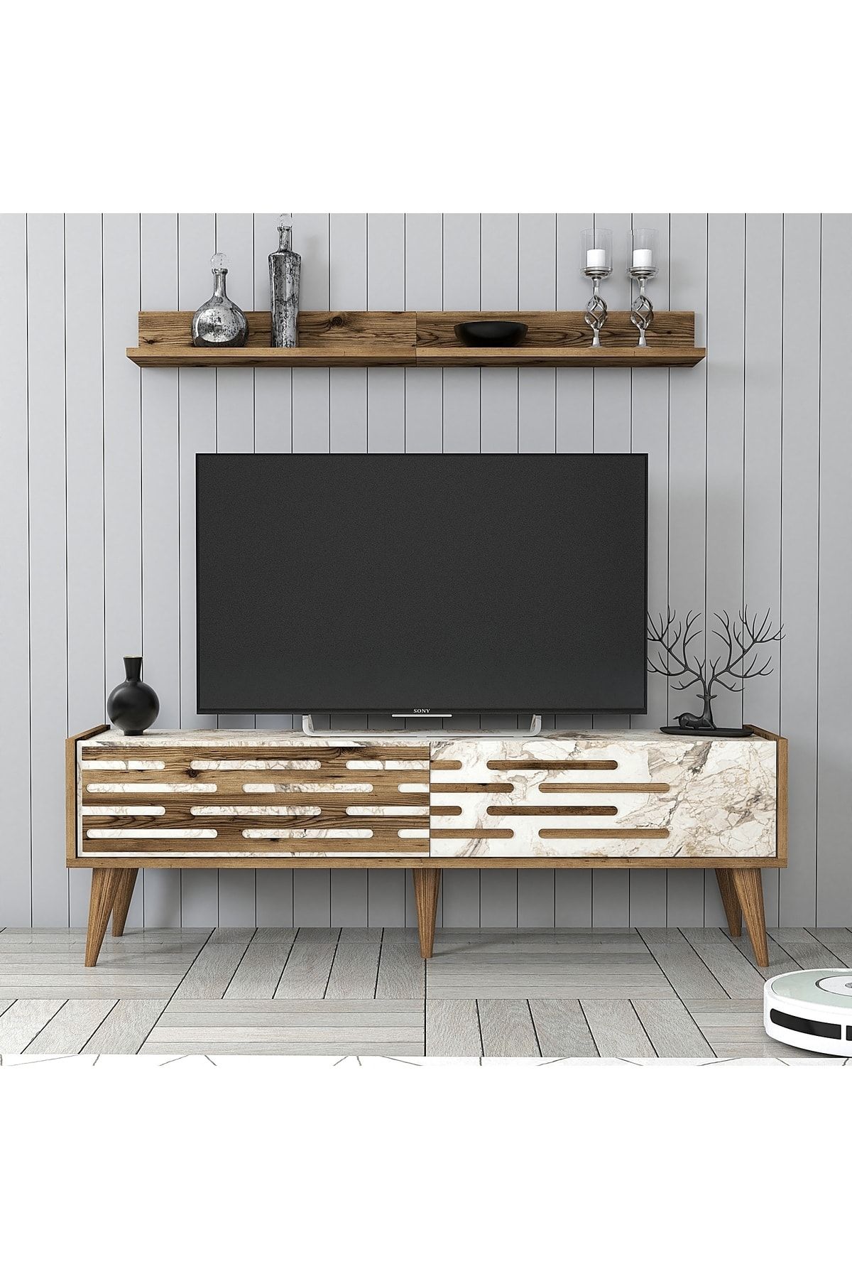 Variant Mobilya Valensiya 140cm Tv Ünitesi - Ceviz / Beyaz Mermer