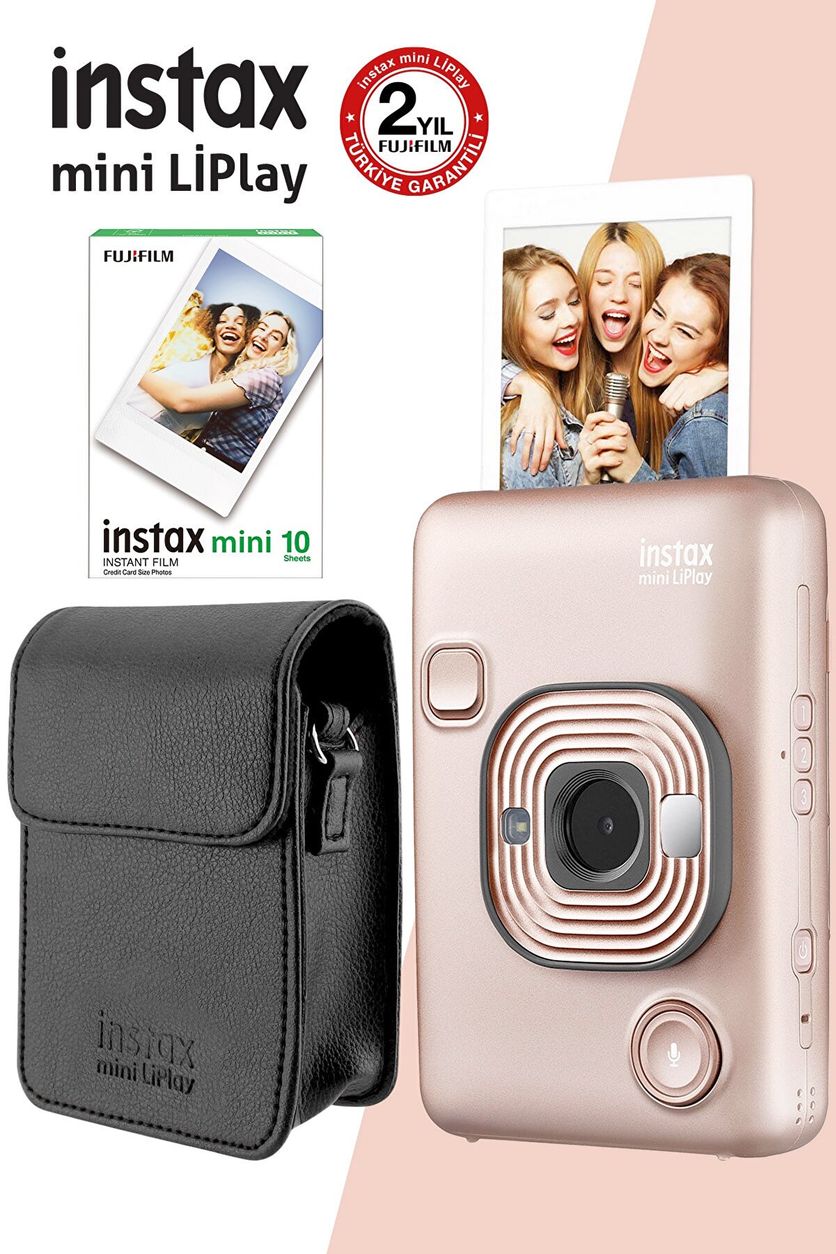 Instax Mini Liplay Hybrid Blush Gold Fotoğraf Makinesi Çantalı Seti 3