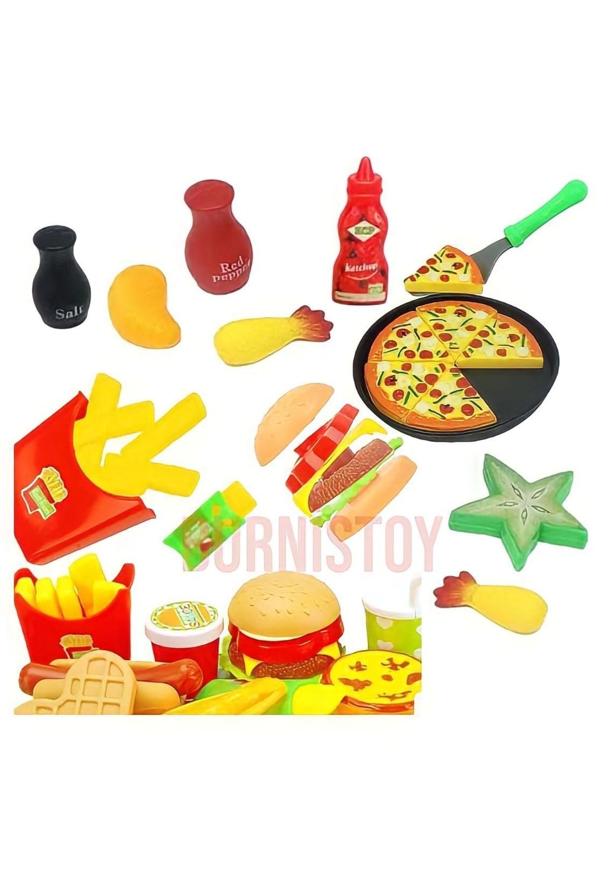 Burnis Toy Oyuncak Sosisli Hamburger Pizza Mutfak Seti Eğleceli Fast Food Seti