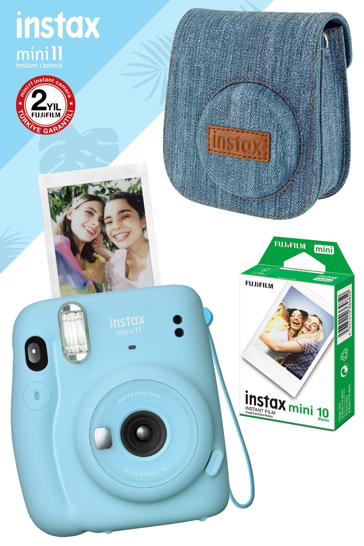 Fujifilm Instax Mini 11 Mavi Fotoğraf Makinesi Ve Jean Çantalı Hediye Seti 3