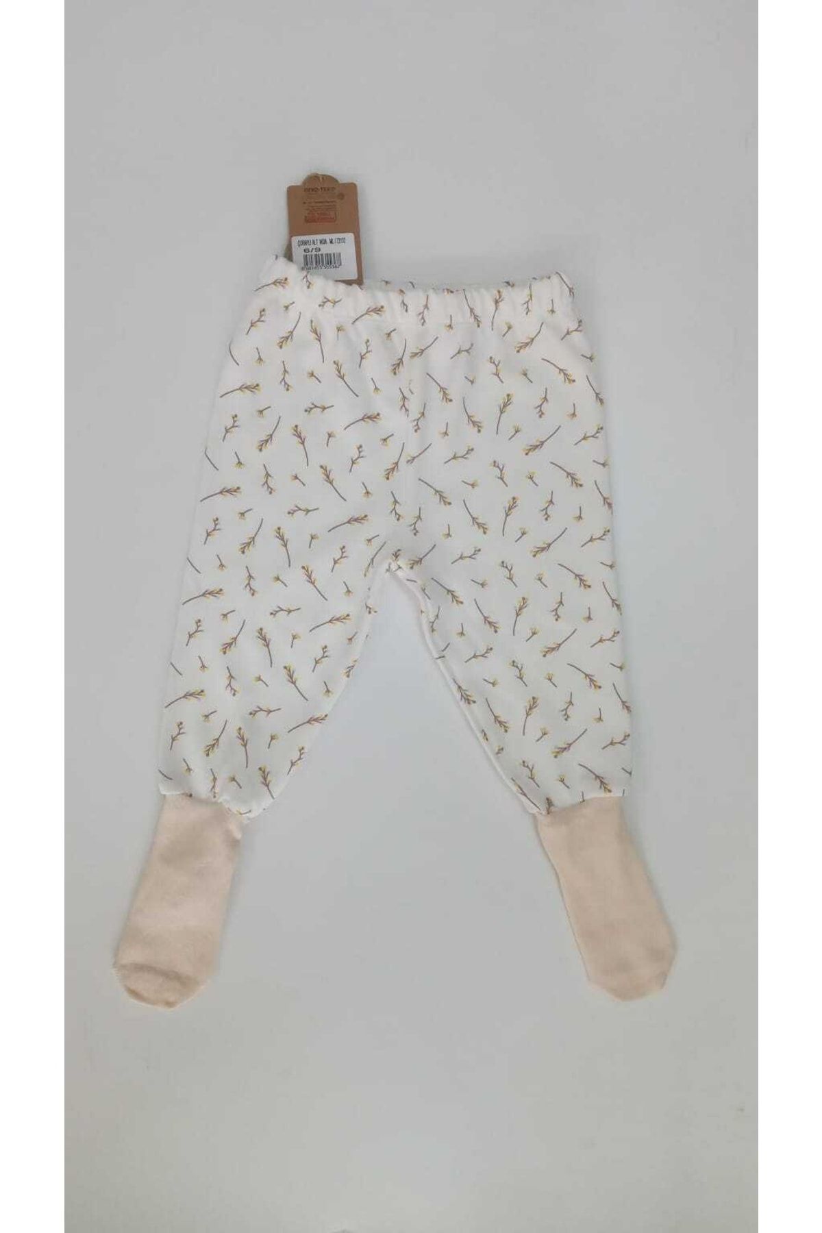 Mother Love Organik Beyaz Yaprak Desenli Çoraplı Pijama Altı