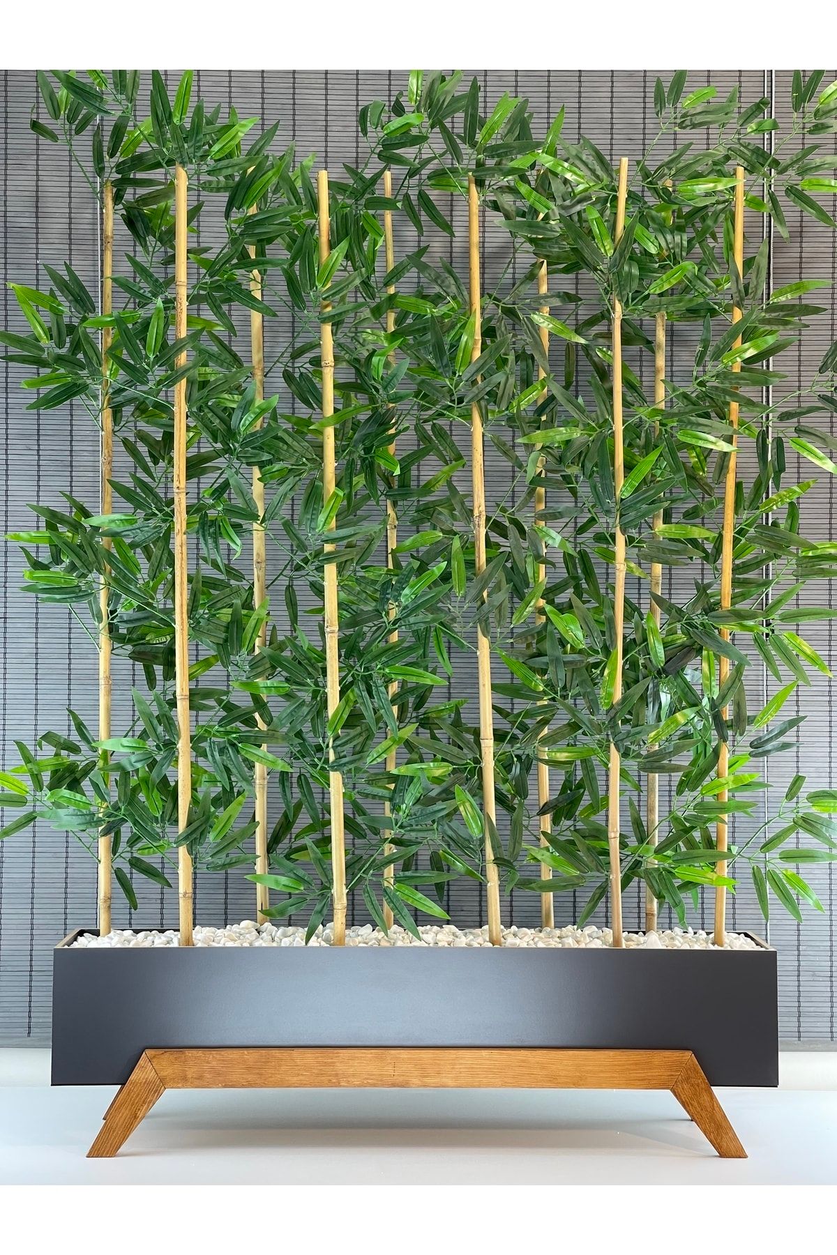 Bahçem Ahşap 1mt Saksılı 10gövde 180cm Yapay Yapraklı Dekoratif Bambu Seperatör Modern Ayaklı Tasarım Saksı