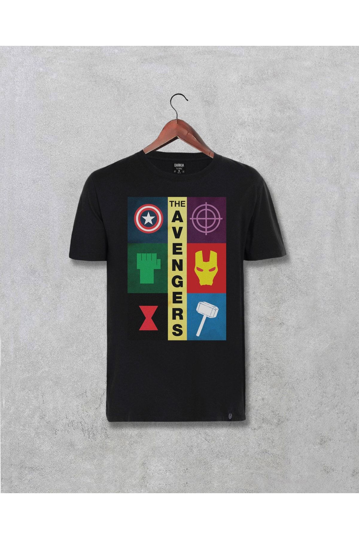 Darkia Unisex Siyah Marvel Avengers Yenilmezler Baskılı Özel Tasarım Tişört