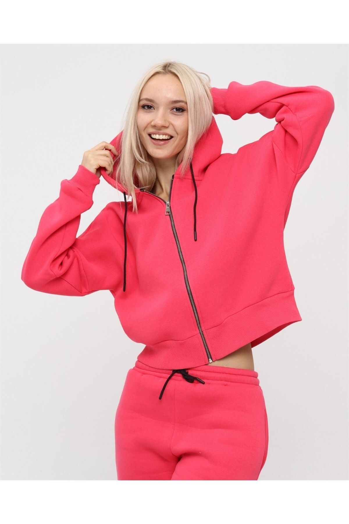 Genel Markalar Kadın Tam Fermuarlı Crop Sweatshirt 5503f