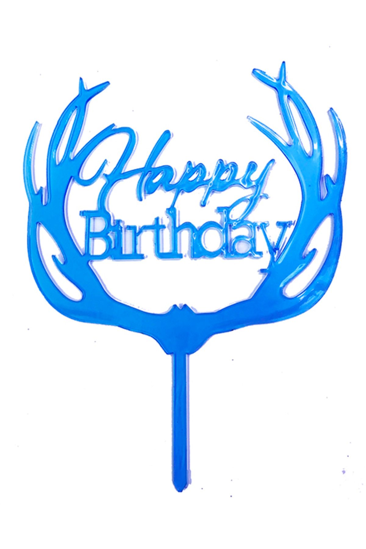 KAYAMU Happy Birthday Yazılı Pasta Süslemesi Kek Çubuğu Mavi Renk 13 Cm