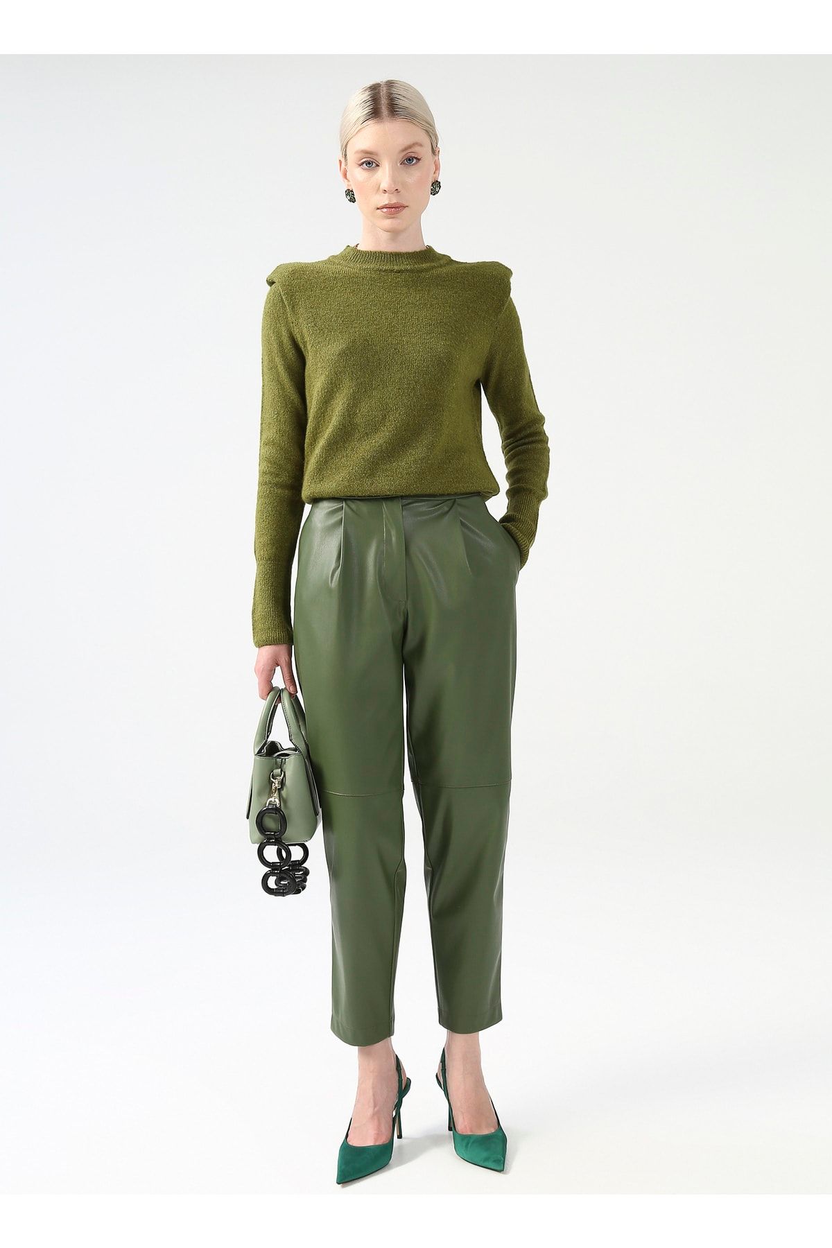 Fabrika Normal Bel Basic Yeşil Kadın Pantolon Ymn-16