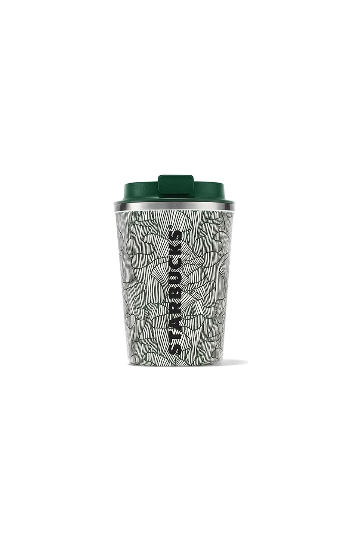 Starbucks Çizgi Desenli Yeşil-beyaz Çelik Termos 355ml