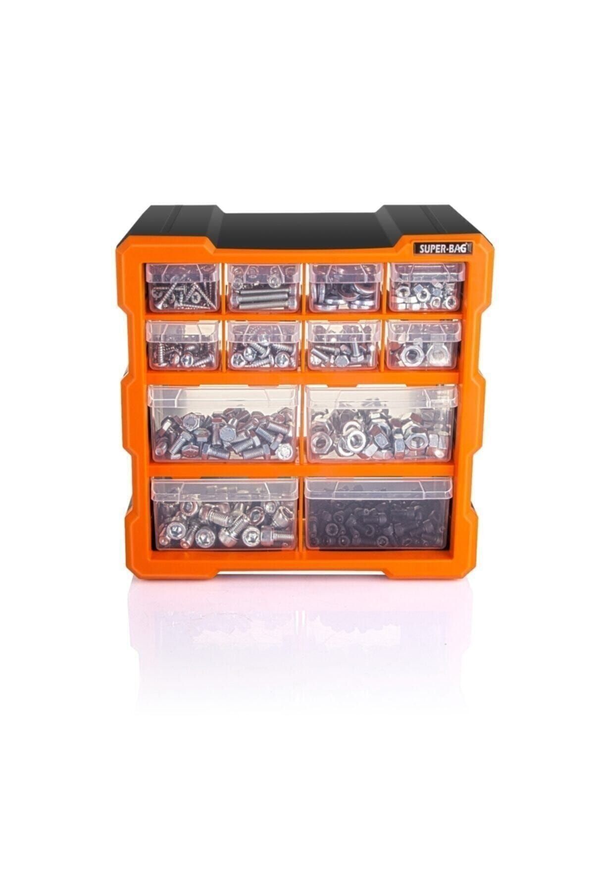 Genel Markalar Süper Bag Mono Blok Çekmece Seti 12'li Hobby Organizer Seti Monoblok Çekmece Takı Vida Dübel Kutusu