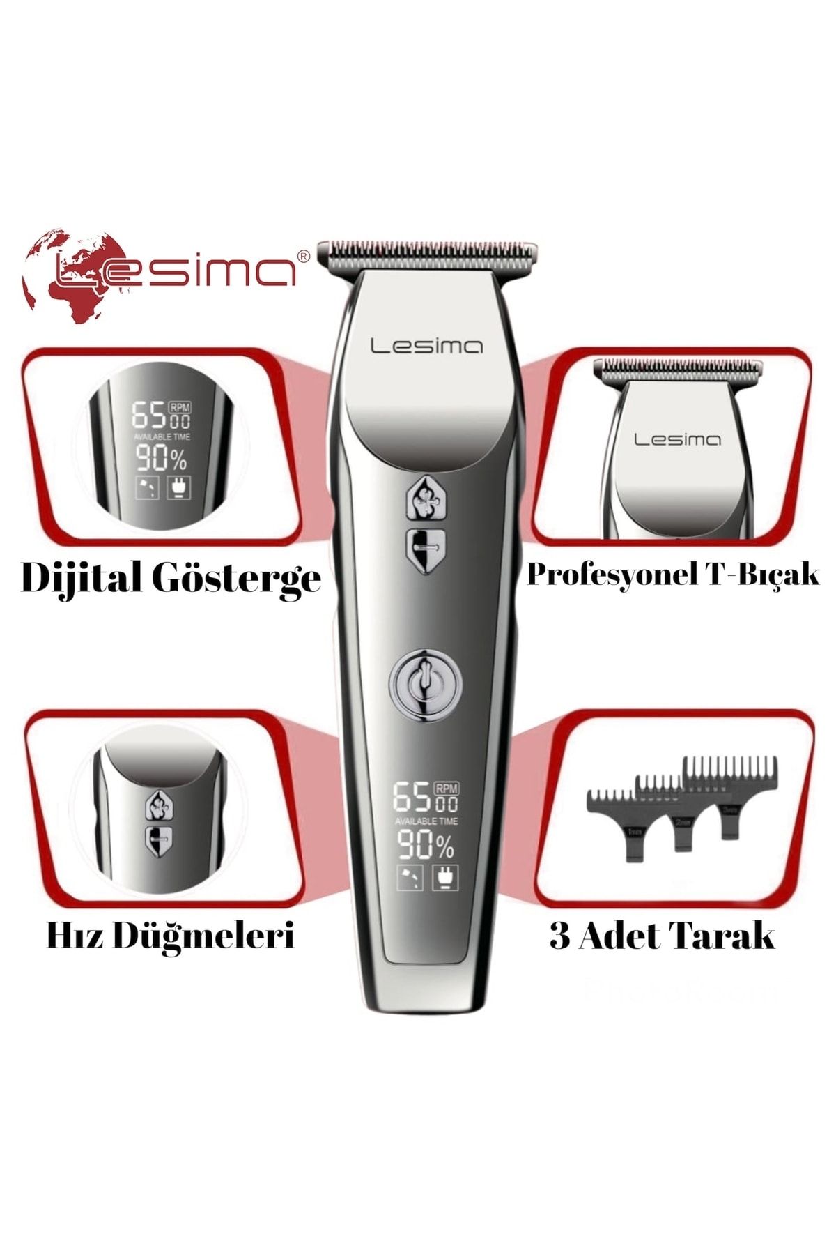 Lesima Black Serisi Professional Saç Sakal Tıraş Makinesi Yeni Dijital Ekran