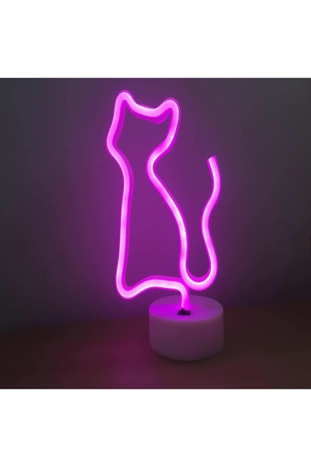 Buffer Pembe Kedi Neon Led Işıklı Usb Girişli Masa Lambası