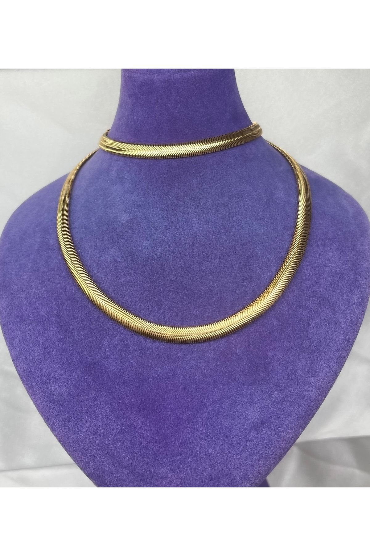 Purplefly Jewels Kadın Italyan Kalın Balıksırtı Gold Renk Kararmaz Çelik Zincir Kolye Bileklik Set Prp-ç0178