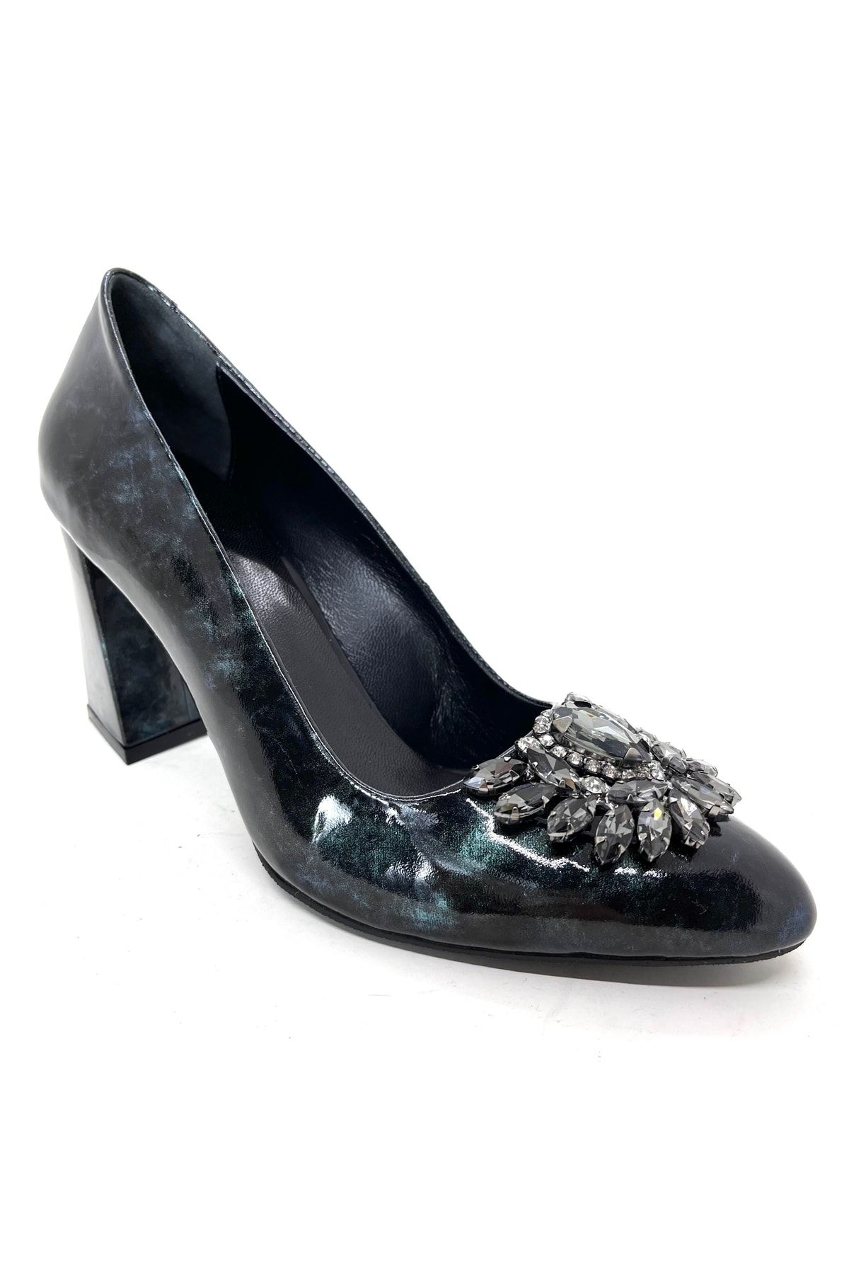 D&A İzland Shoes Kadın Şık Siyah Renkli Efektli Hakiki Derili Topuklu Ayakkabı