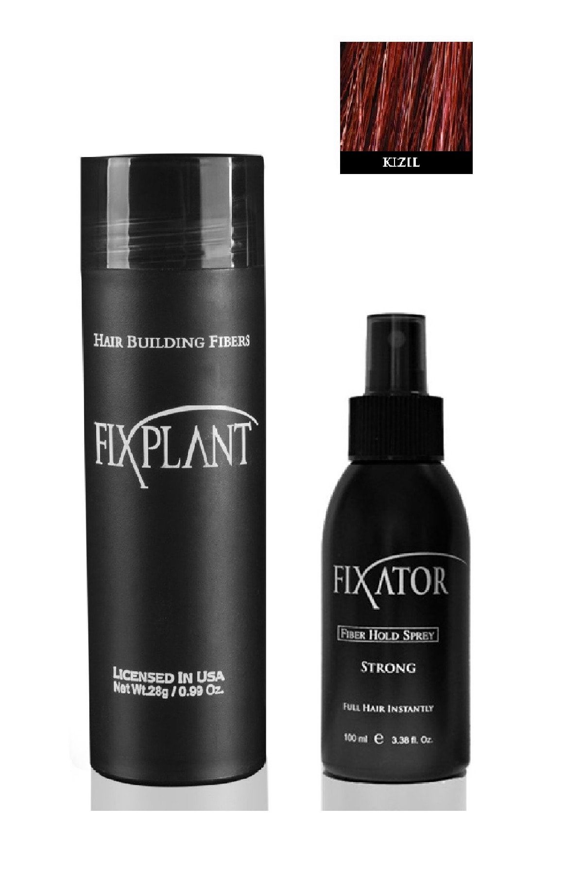 FIXPLANT Saç Dolgunlaştırıcı Saç Tozu Topik 28 gr Fixator Sabitleyici Sprey 100 ml -1 Set Kızıl