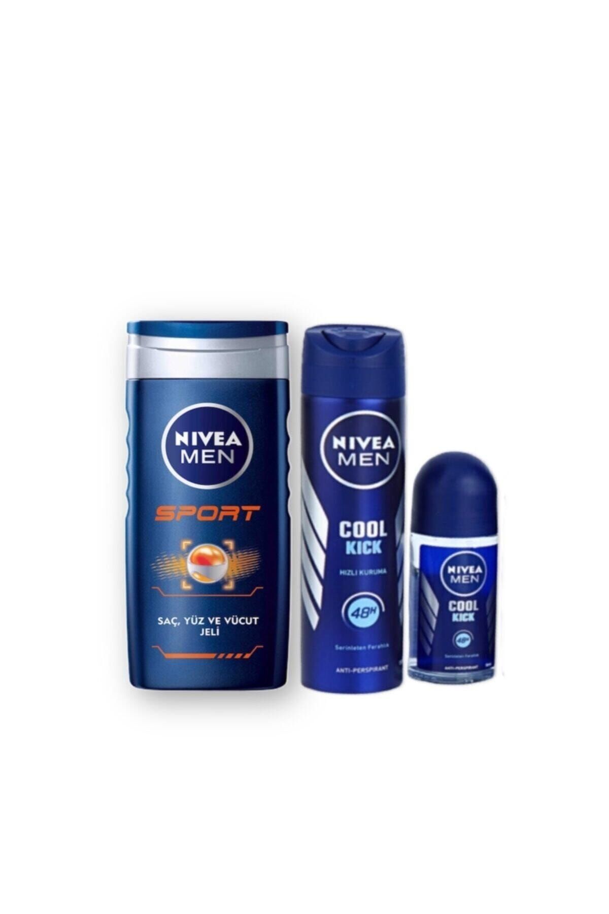 NIVEA Men Erkek 3’lü Cool Kick Cilt Bakım Seti - Deodorant 150 Ml + Roll On 50 Ml + Sport Duş Jeli 250 Ml