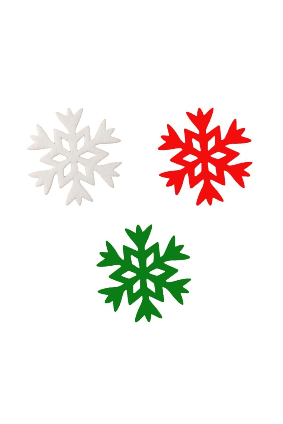 toptankece Keçeden Beyaz Kırmızı Ve Yeşil Kar Tanesi  7 cm 10 Adet
