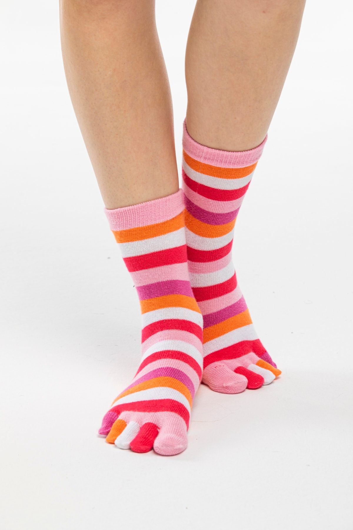 lacoton Kadın Çizgili Soket Parmaklı Çorap Pinkfly (pembe)