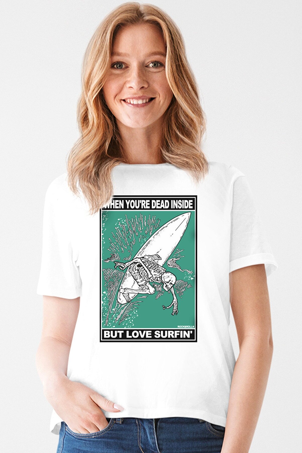 ROCKANDROLL Kadın Beyaz Ölümsüz Sörfcü Kısa Kollu T-shirt