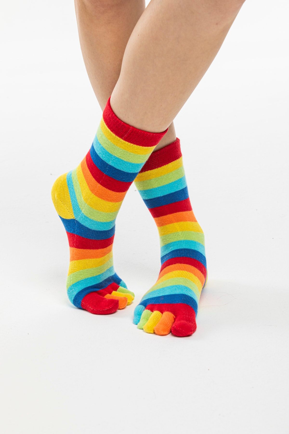lacoton Kadın Rainbow Çizgili Soket Parmaklı Çorap