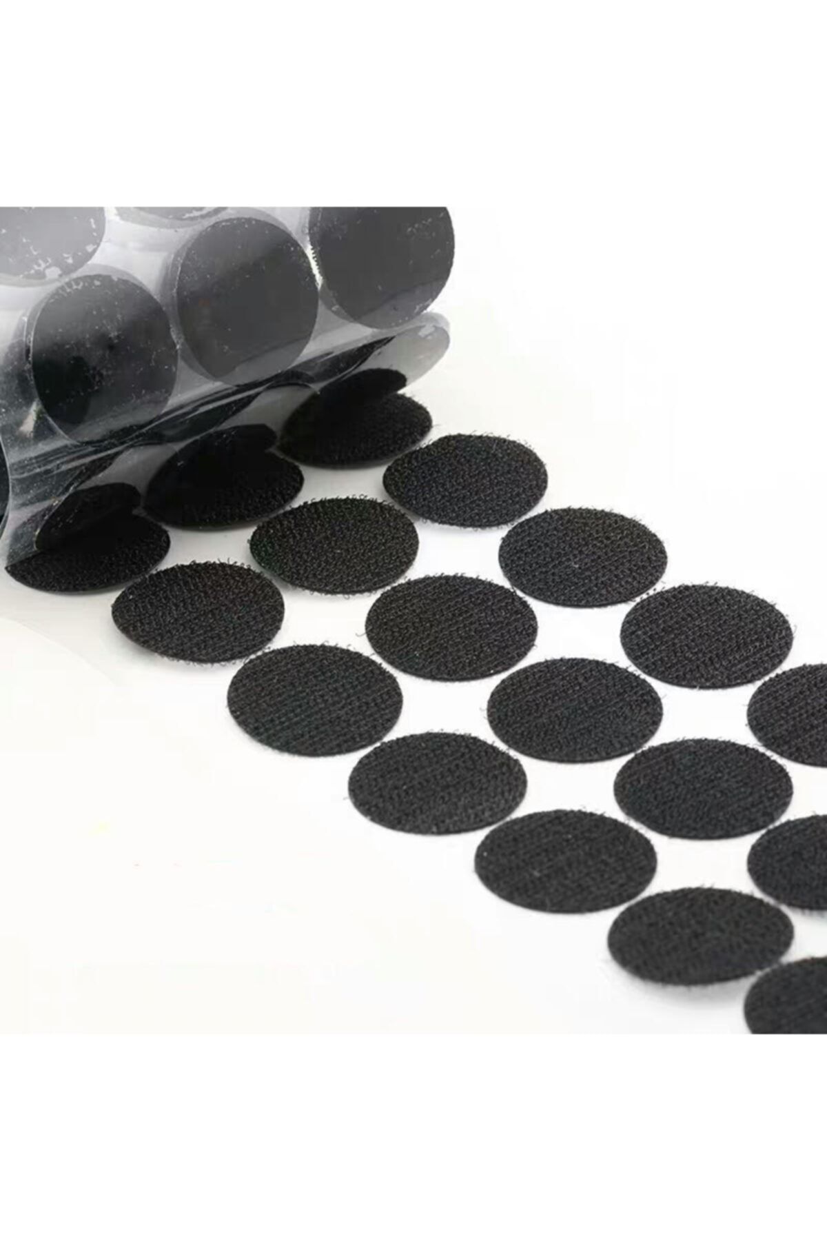 Dünya Magnet 100 Adet Arkası Yapışkanlı Yuvarlak Cırt Cırtlı Bant, Kaliteli Cırt Bant, Çap 1cm, (siyah)