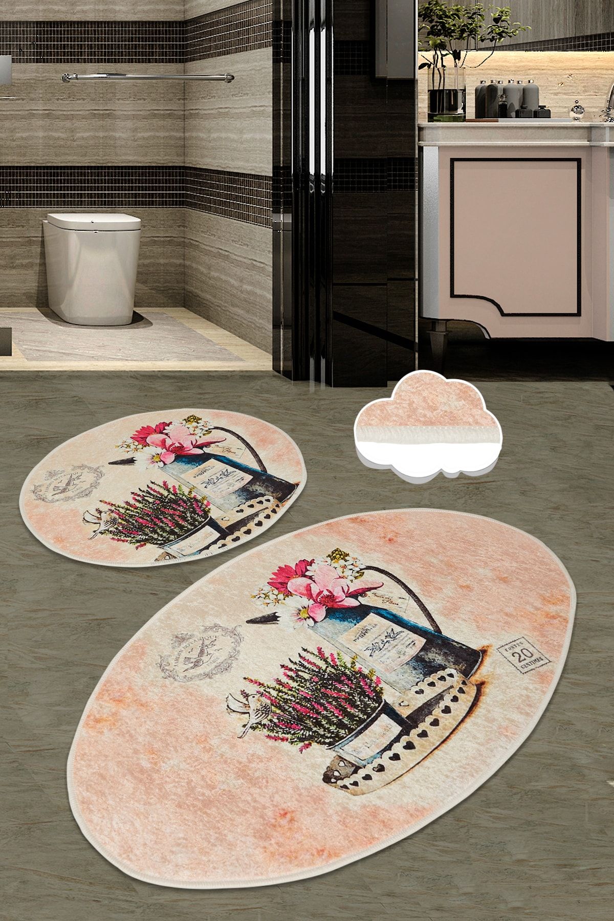 Chilai Home Monder Djt 2 Lı Set Banyo Halısı Paspas Seti, Klozet Takımı
