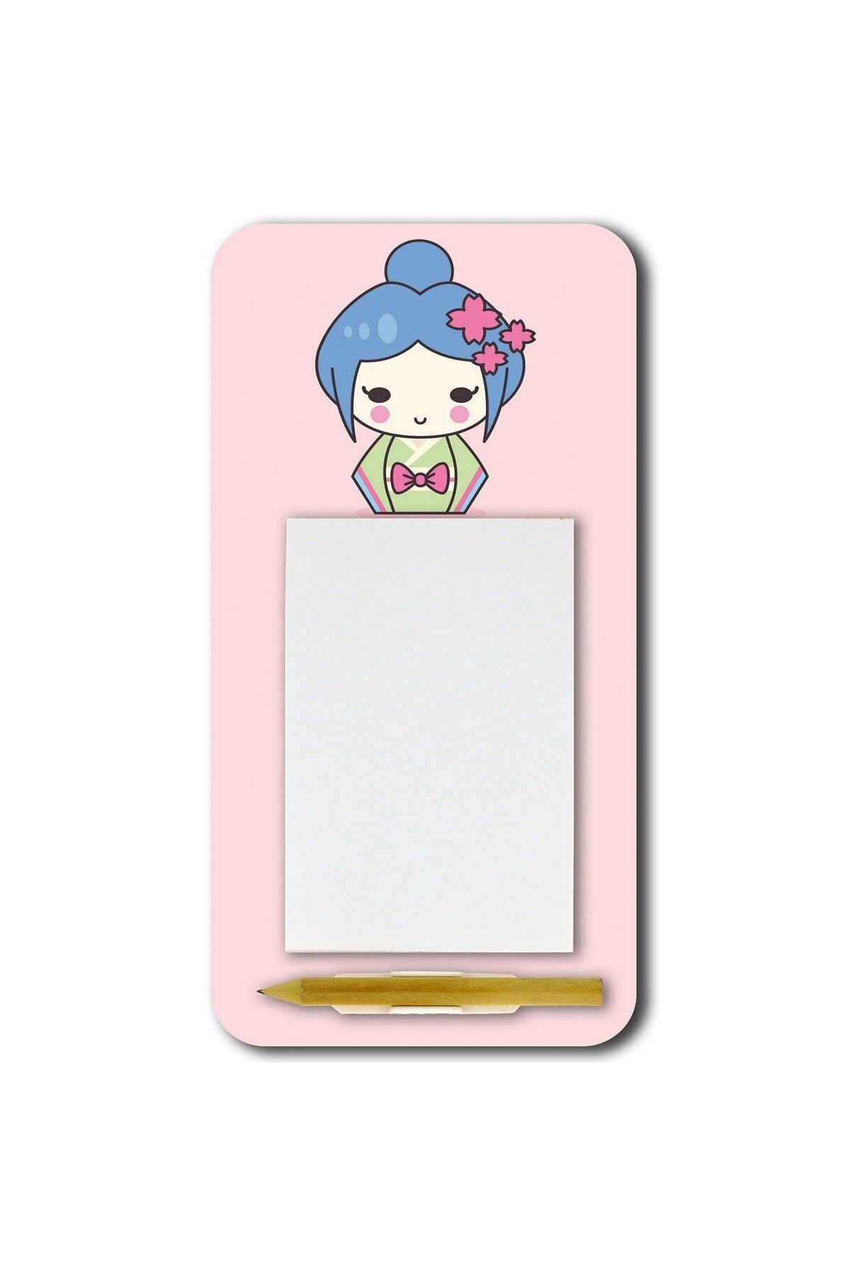 WuW Anime Küçük Japon Kız Magnetli Kalemli Notluk Buzdolabı Magneti