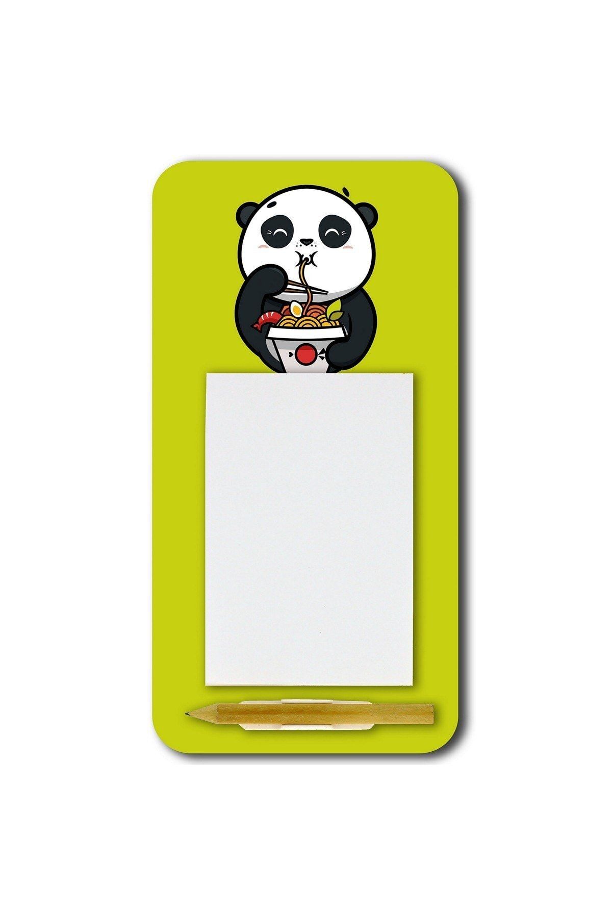 WuW Noodle Yiyen Panda Magnetli Kalemli Notluk Buzdolabı Magneti