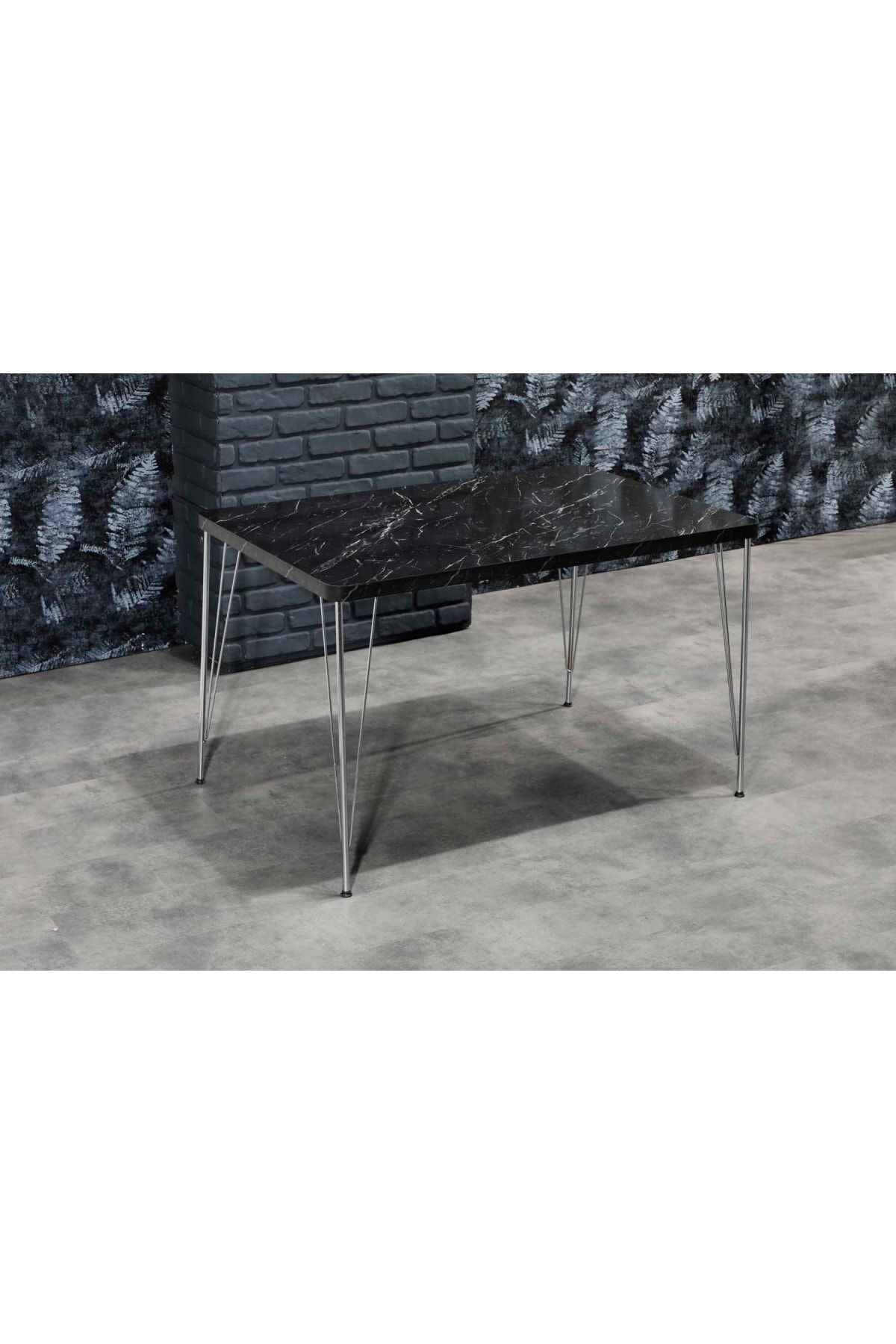 Avvio 80x120 Ceyda Siyah Mermer Görünümlü Gümüş Ayaklı Mutfak Masası