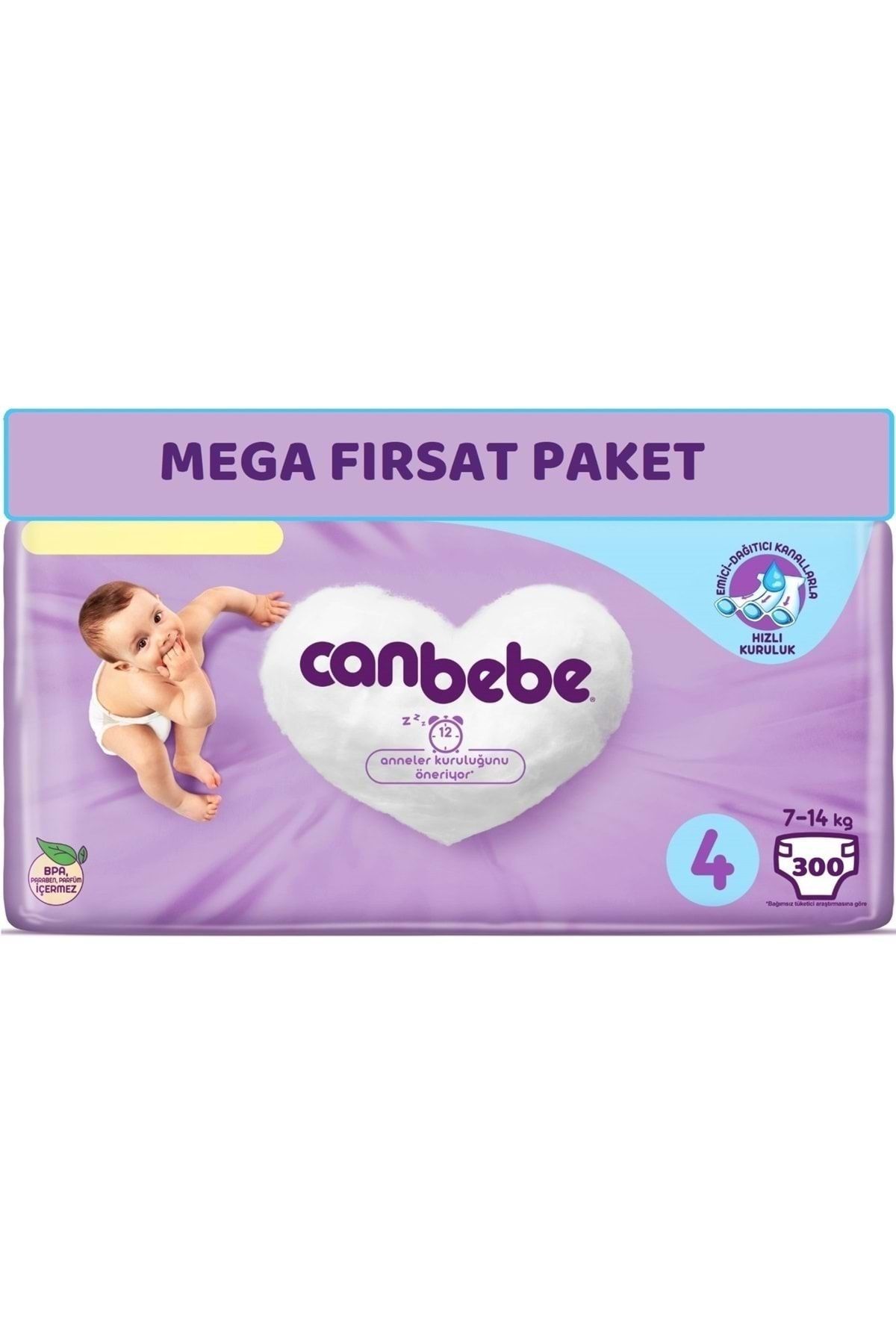 Canbebe Bebek Bezi Beden:4 (7-14kg) Maxi 300 Adet Mega Fırsat Pk
