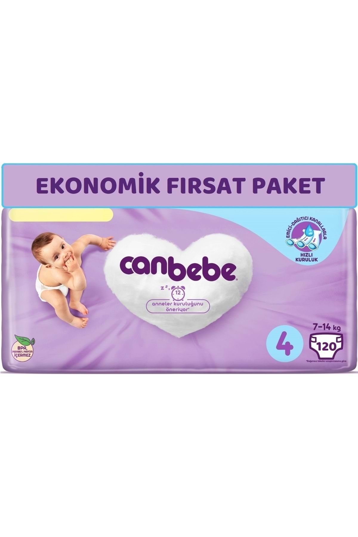 Canbebe Bebek Bezi Beden:4 (7-14kg) Maxi 120 Adet Ekonomik Fırsat Pk