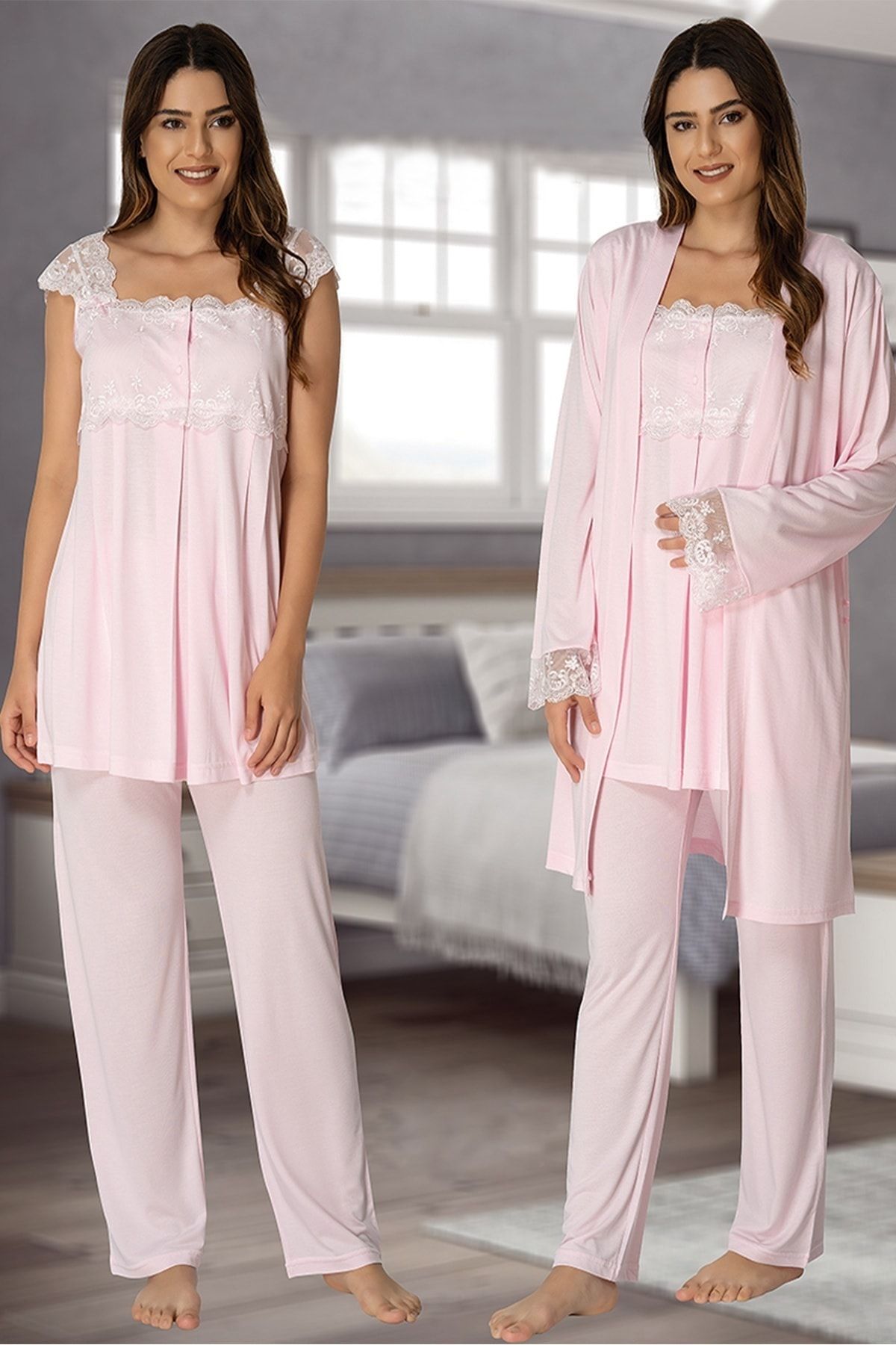 Genel Markalar Mayss Collections 2301 Pembe Renk Sabahlıklı Lohusa Pijama Takımı