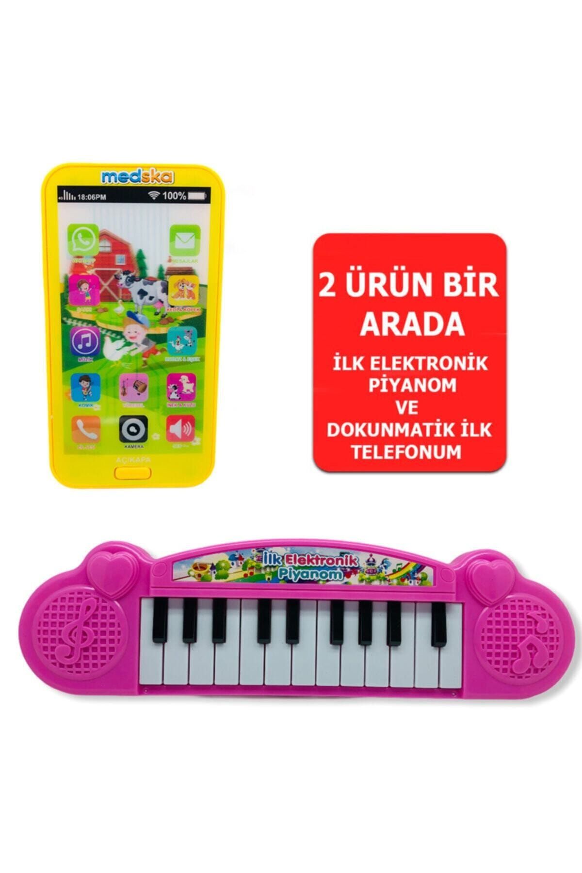 Medska Türkçe Müzikli Hayvan Sesli Dokunmatik Telefon Sarı Ve Piyano 22 Tuşlu Sesli Ilk Elektronik Piyano