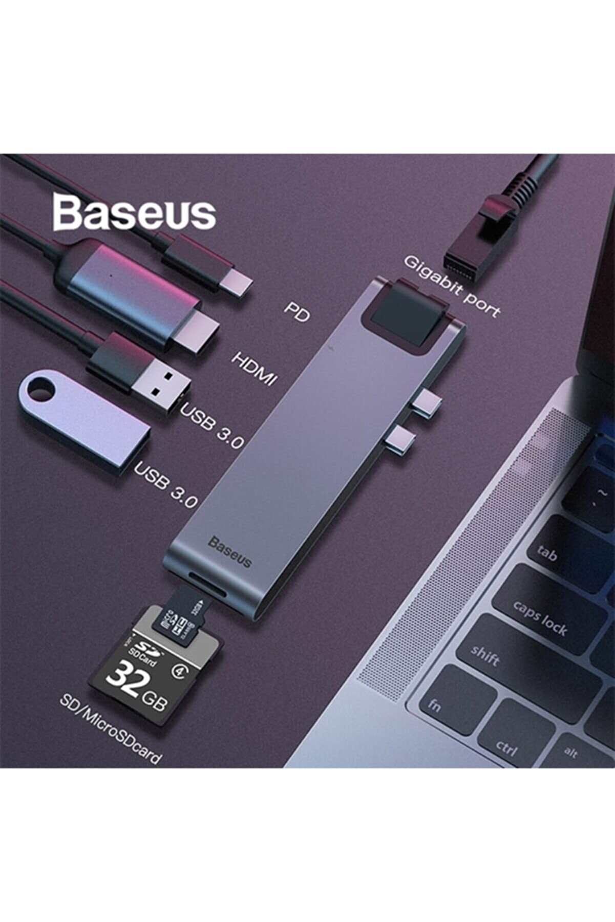 Baseus Thunderbolt Macbook Çevirici 7 In1 Type C,ethernet,hdmi Usb 3.0,sd,hub Çoğaltıcı Adeptör